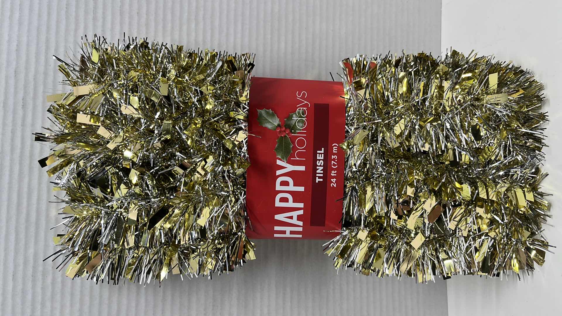 Photo 1 of NEW HAPPY HOLIDAYS 24 FT GOLD/SILVER TINSEL GARLAND (5)