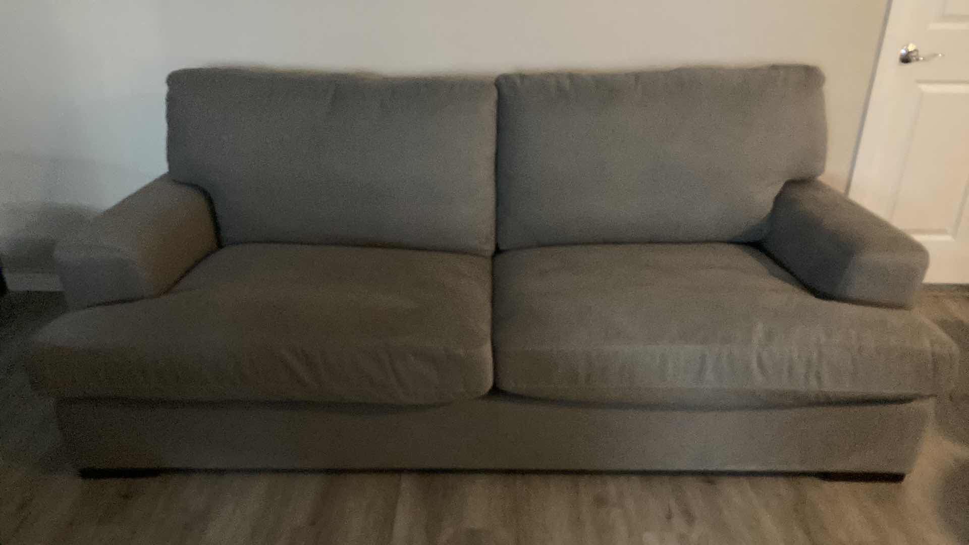 Photo 1 of JASON FURNITURE GREY SOFA W 3 THROW PILLOWS 87” X 45” H37”