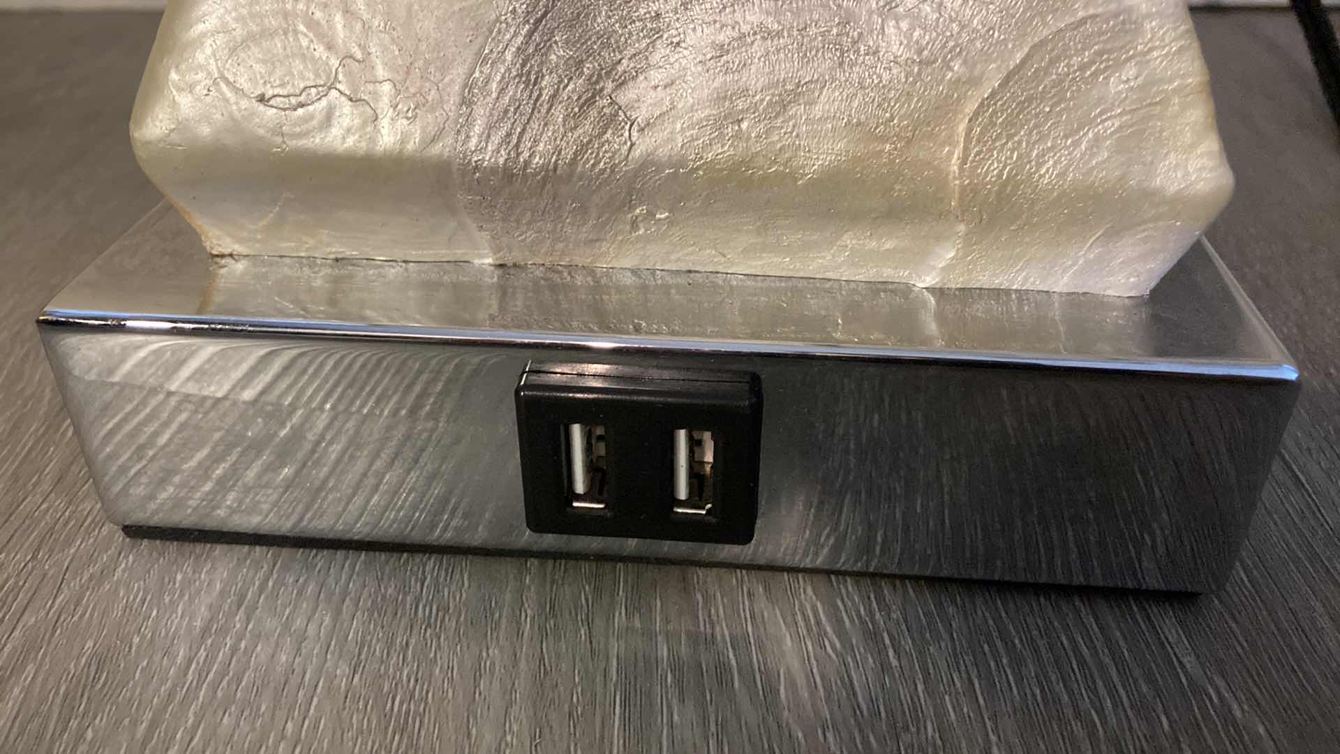 Photo 1 of PENSHELL TOUCH LIGHT DIMMER TABLE LAMP W WHITE SHADE & USB CHARGER PORTS 12” X 22”