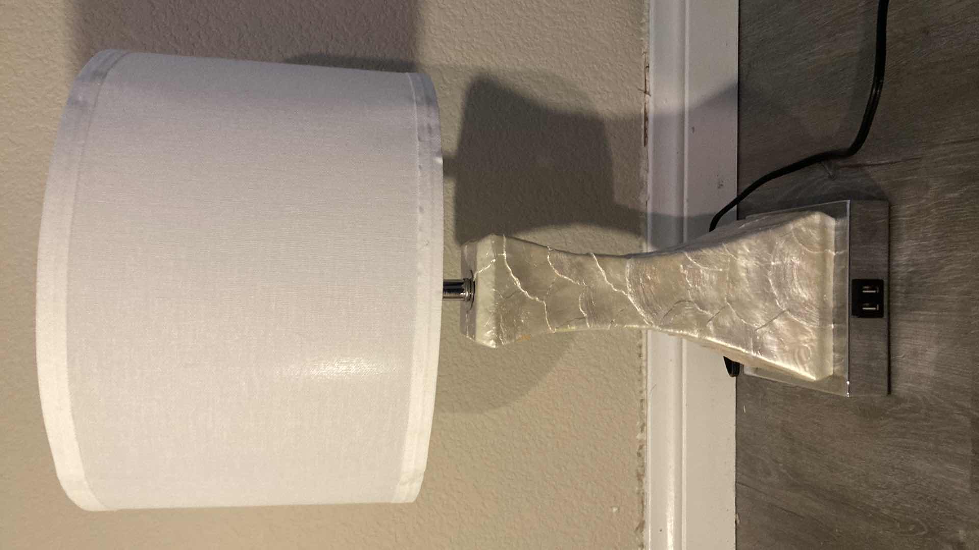 Photo 1 of PENSHELL TOUCH LIGHT DIMMER TABLE LAMP W WHITE SHADE & USB CHARGER PORTS 12” X 22”