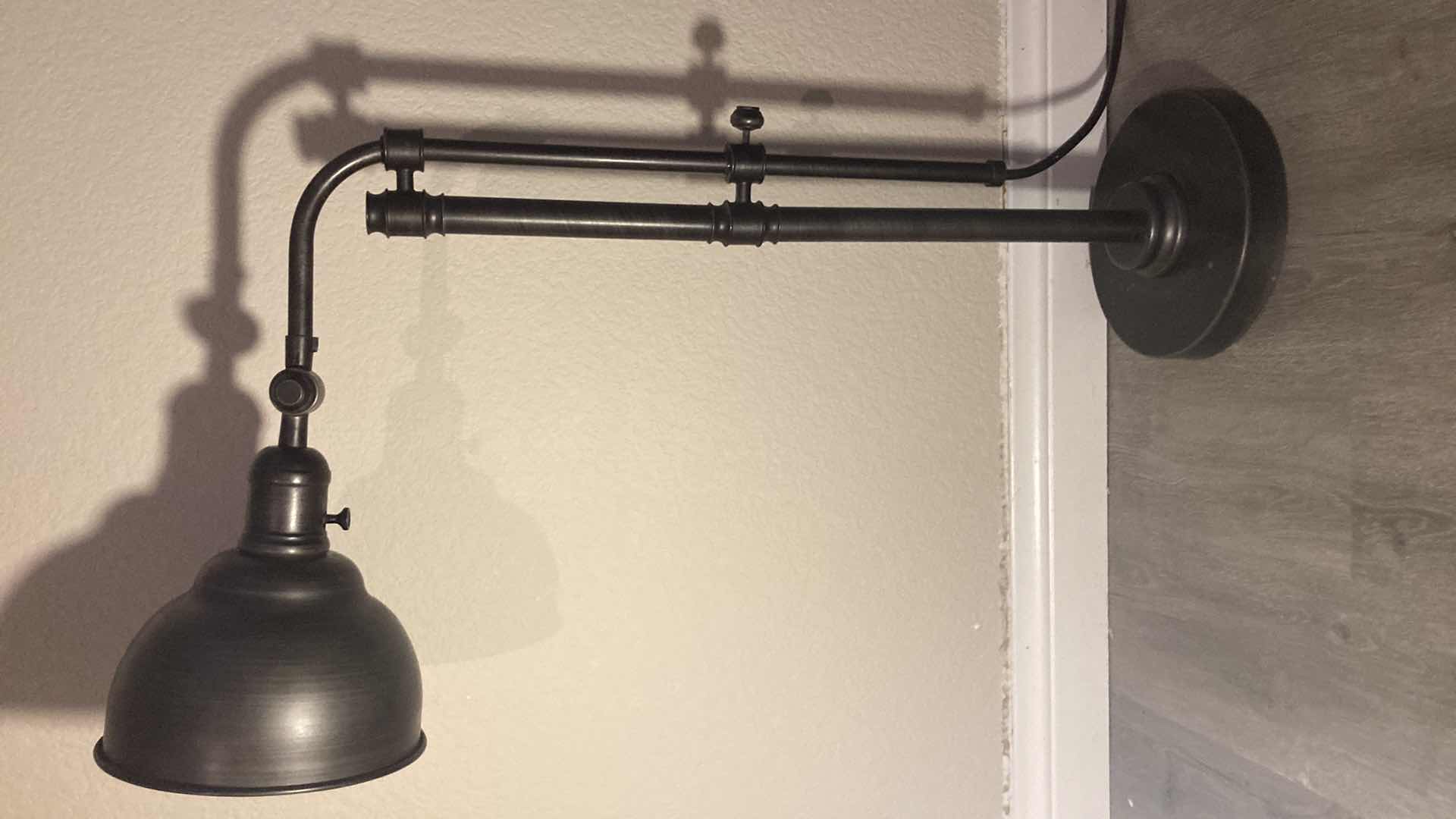 View 3 of AGED BRONZE MID-CENTURY STYLE ADJUSTABLE HEIGHT & ANGLE METAL TABLE LAMP 17” X 8” H27”-34”