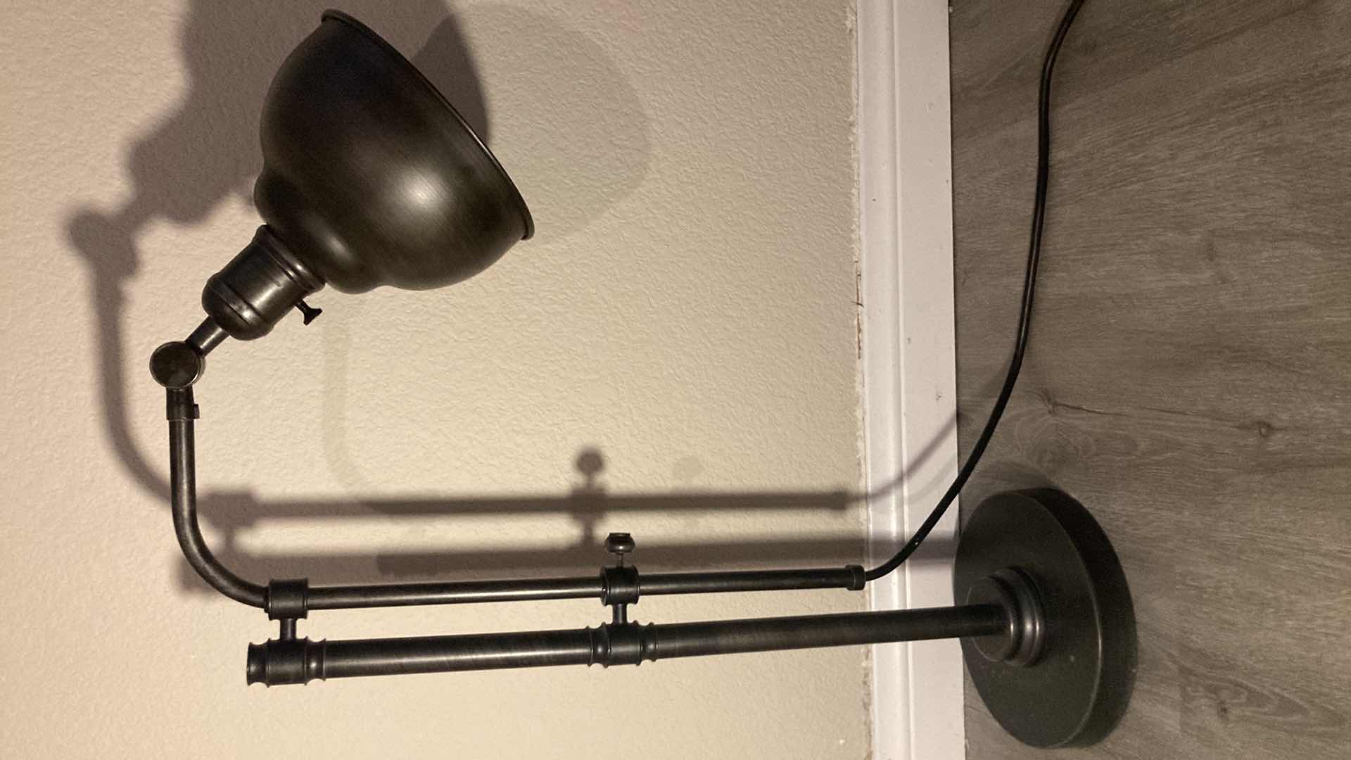 View 5 of AGED BRONZE MID-CENTURY STYLE ADJUSTABLE HEIGHT & ANGLE METAL TABLE LAMP 17” X 8” H27”-34”