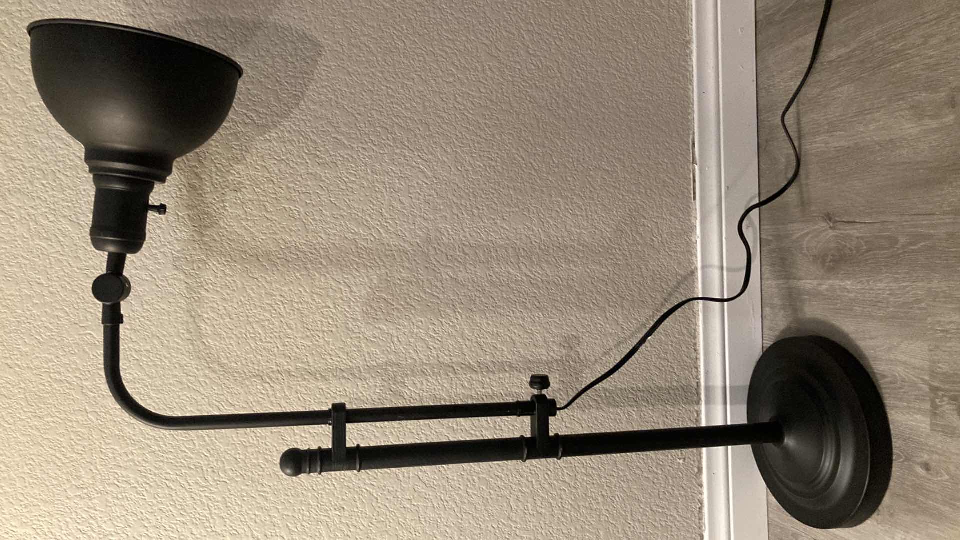 Photo 1 of AGED BRONZE MID-CENTURY STYLE ADJUSTABLE HEIGHT & ANGLE METAL TABLE LAMP 17” X 8” H27”-34”