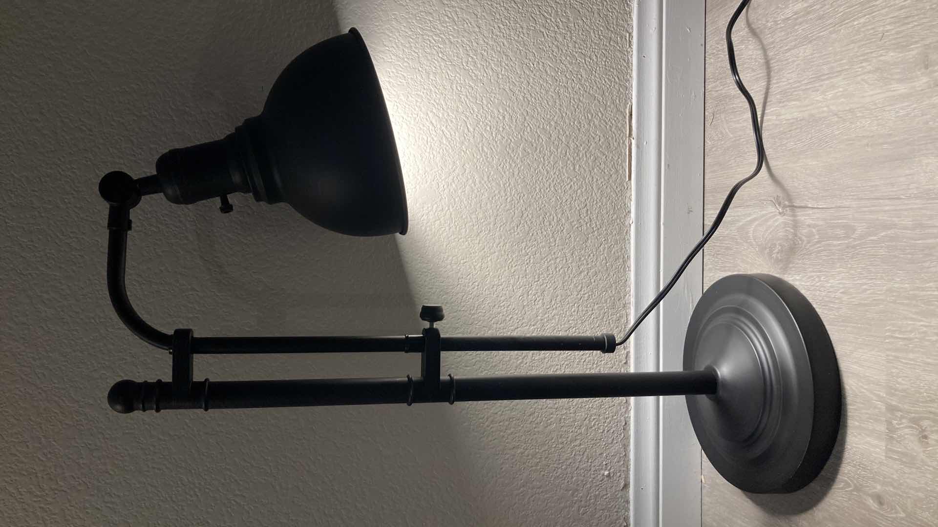 Photo 1 of AGED BRONZE MID-CENTURY STYLE ADJUSTABLE HEIGHT & ANGLE METAL TABLE LAMP 17” X 8” H27”-34”