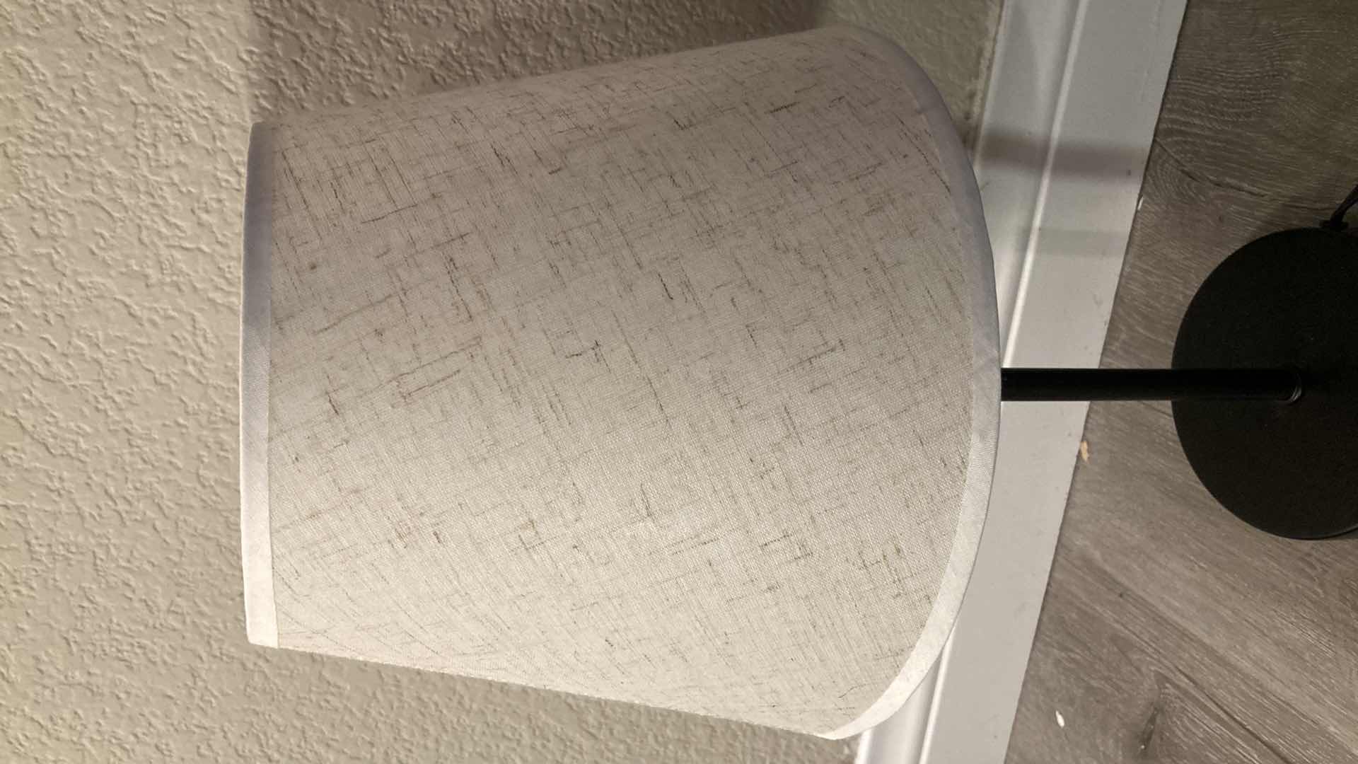 Photo 3 of CONTEMPORARY BLACK METAL BASE TWO TONE PATTERN SHADE TABLE LAMP 9” X 15.5”