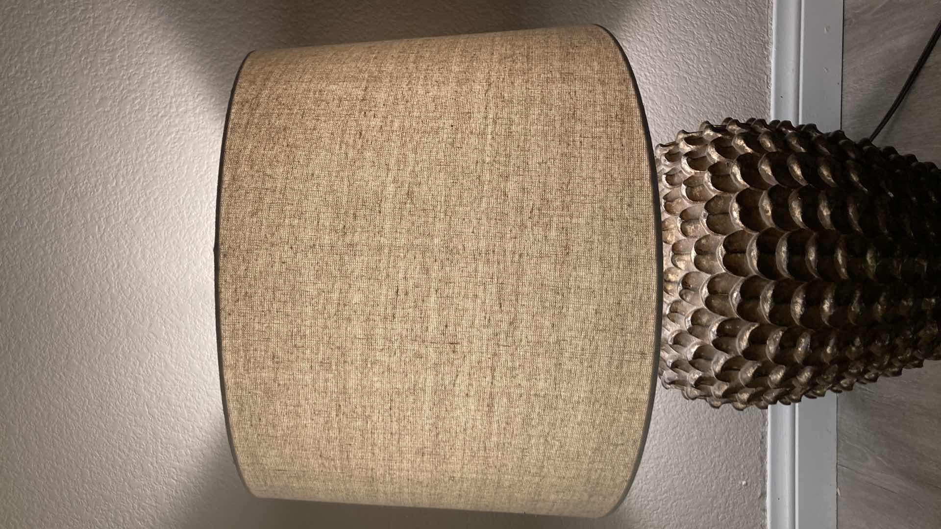 Photo 1 of PINE CONE BRONZE BASE TABLE LAMP 17” X 28”