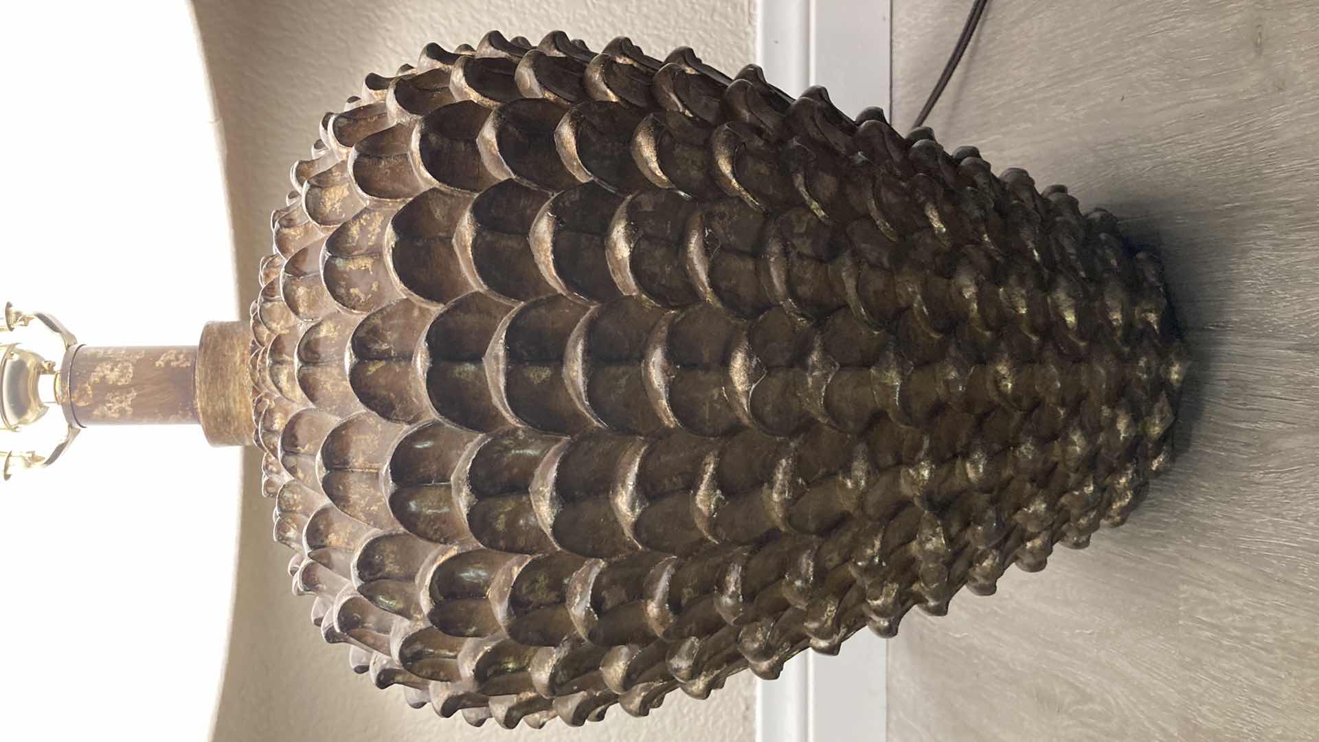 Photo 1 of PINE CONE BRONZE BASE TABLE LAMP 17” X 28”