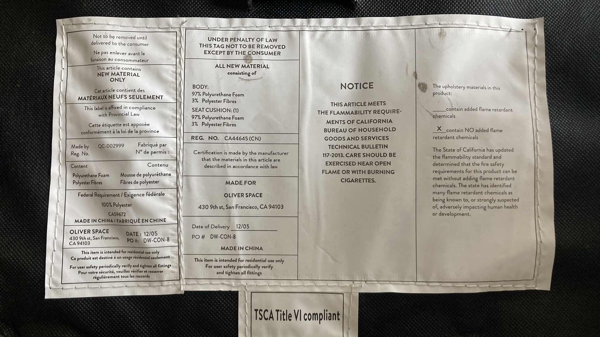 Photo 1 of OLIVER SPACE FULTON DARK GREY POLYESTER OFFICE ROLLING CHAIR 23.5” X 23” H35”