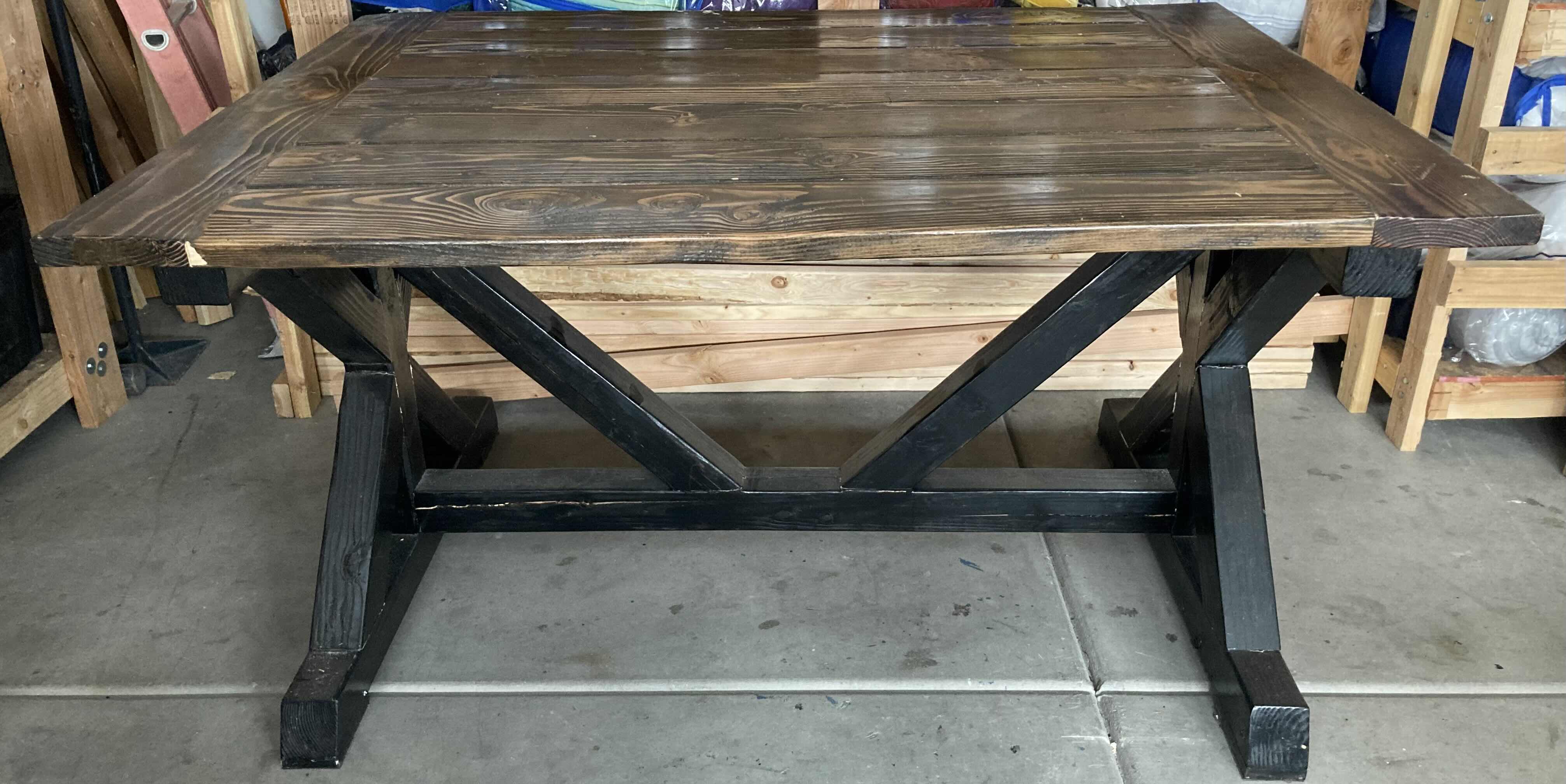 Photo 1 of RUSTIC SOLID DARK WOOD TABLE 65.25” X 50” H36”