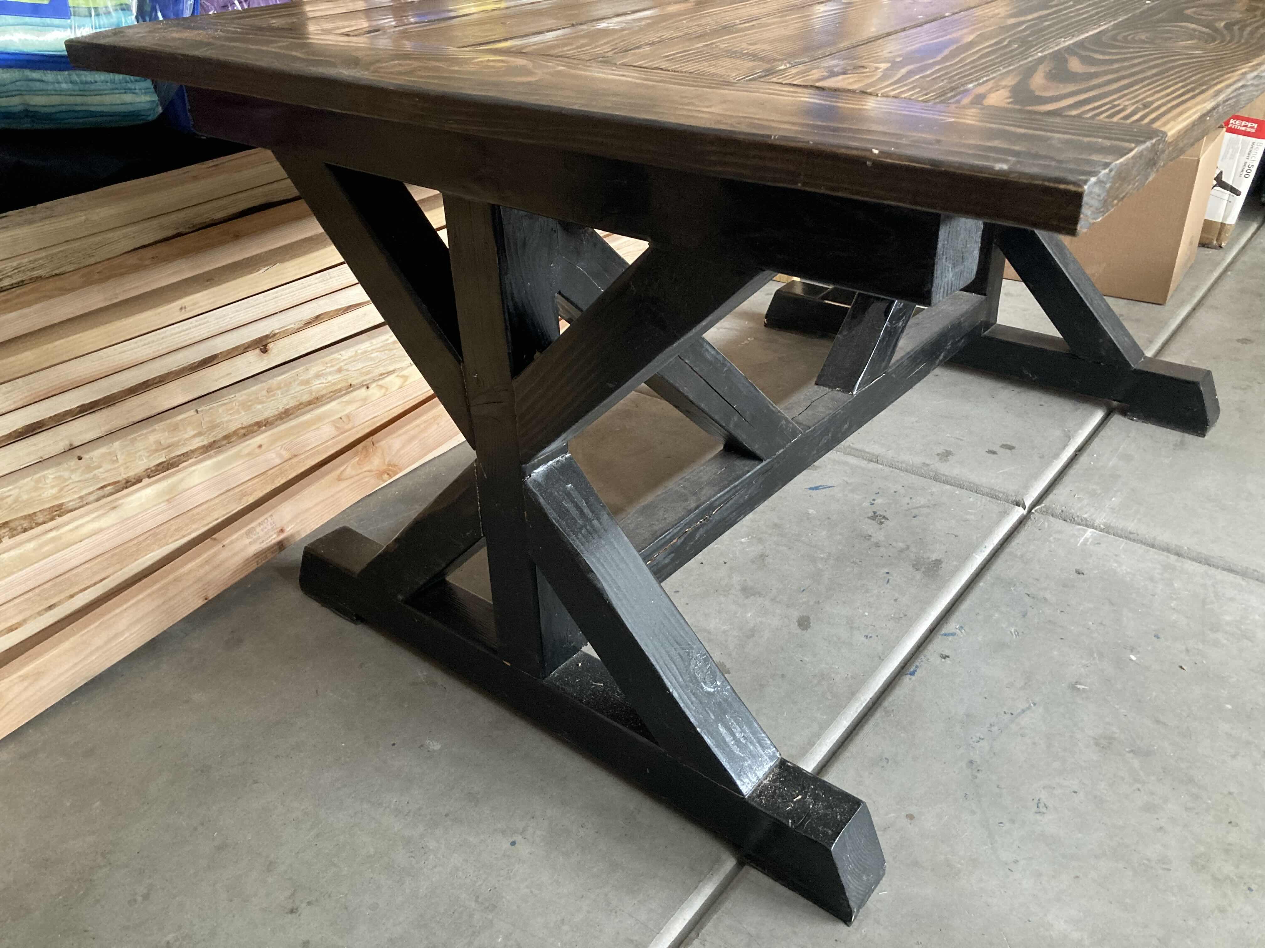 Photo 4 of RUSTIC SOLID DARK WOOD TABLE 65.25” X 50” H36”