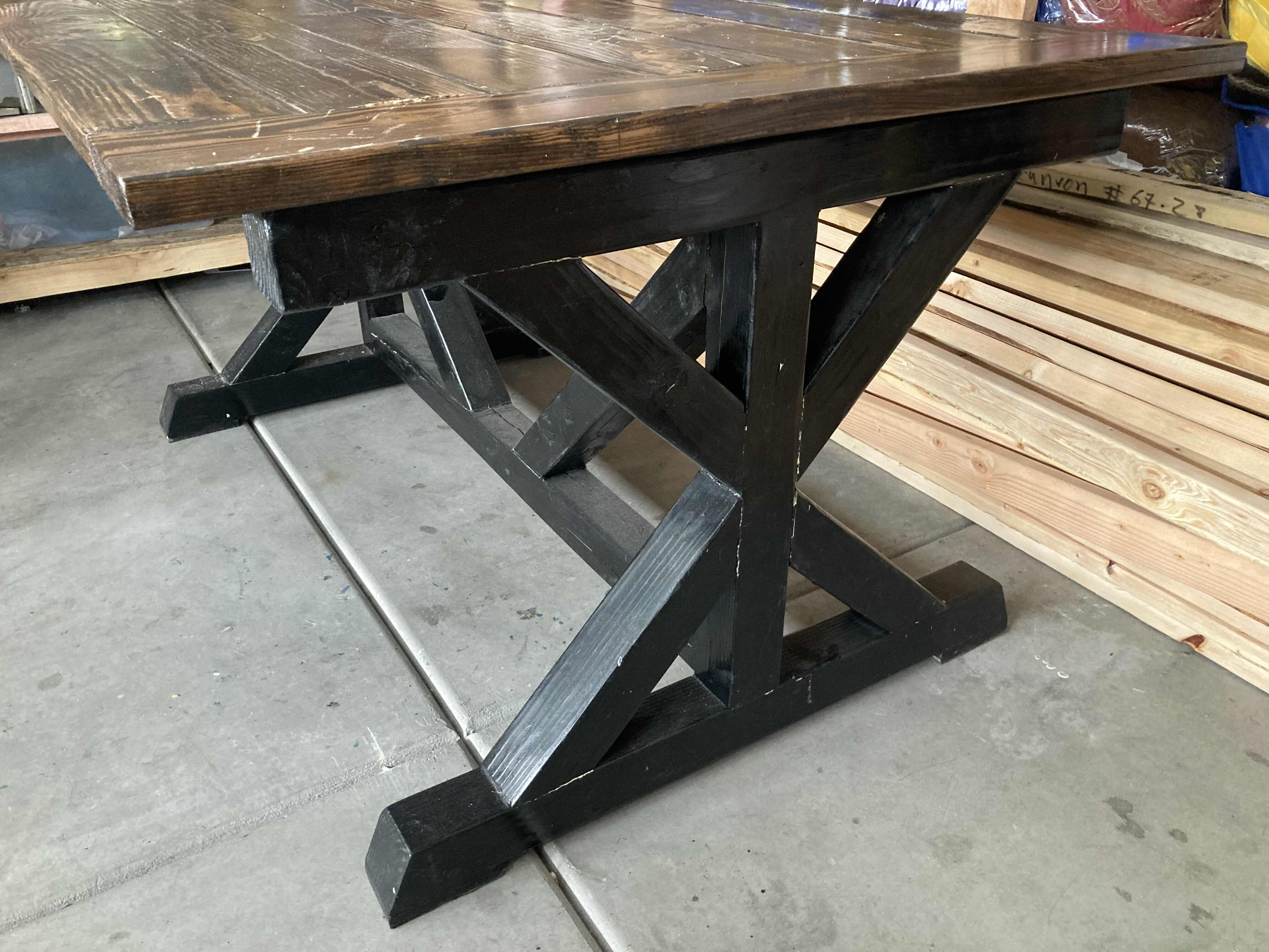 Photo 3 of RUSTIC SOLID DARK WOOD TABLE 65.25” X 50” H36”