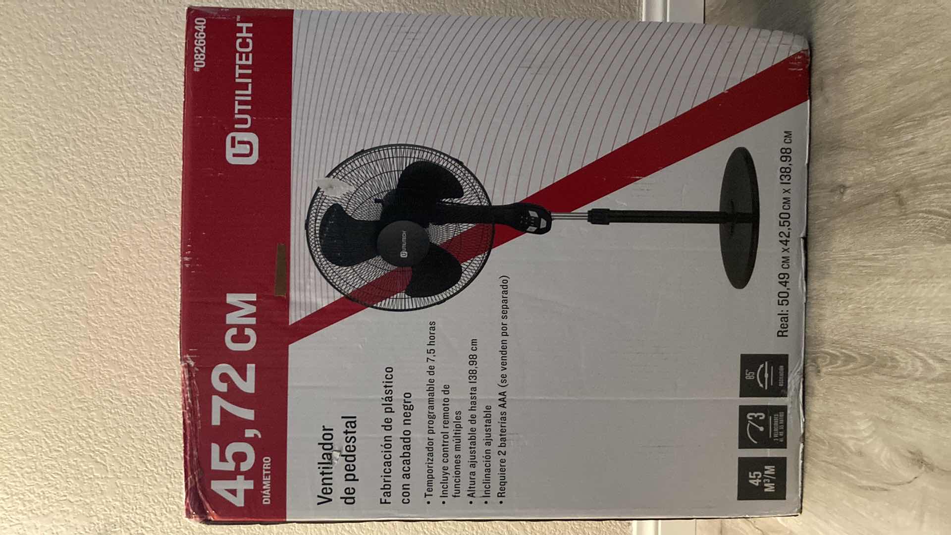 Photo 1 of NEW UTILITECH BLACK PEDESTAL FAN W REMOTE AAA BATTERIES REQUIRED