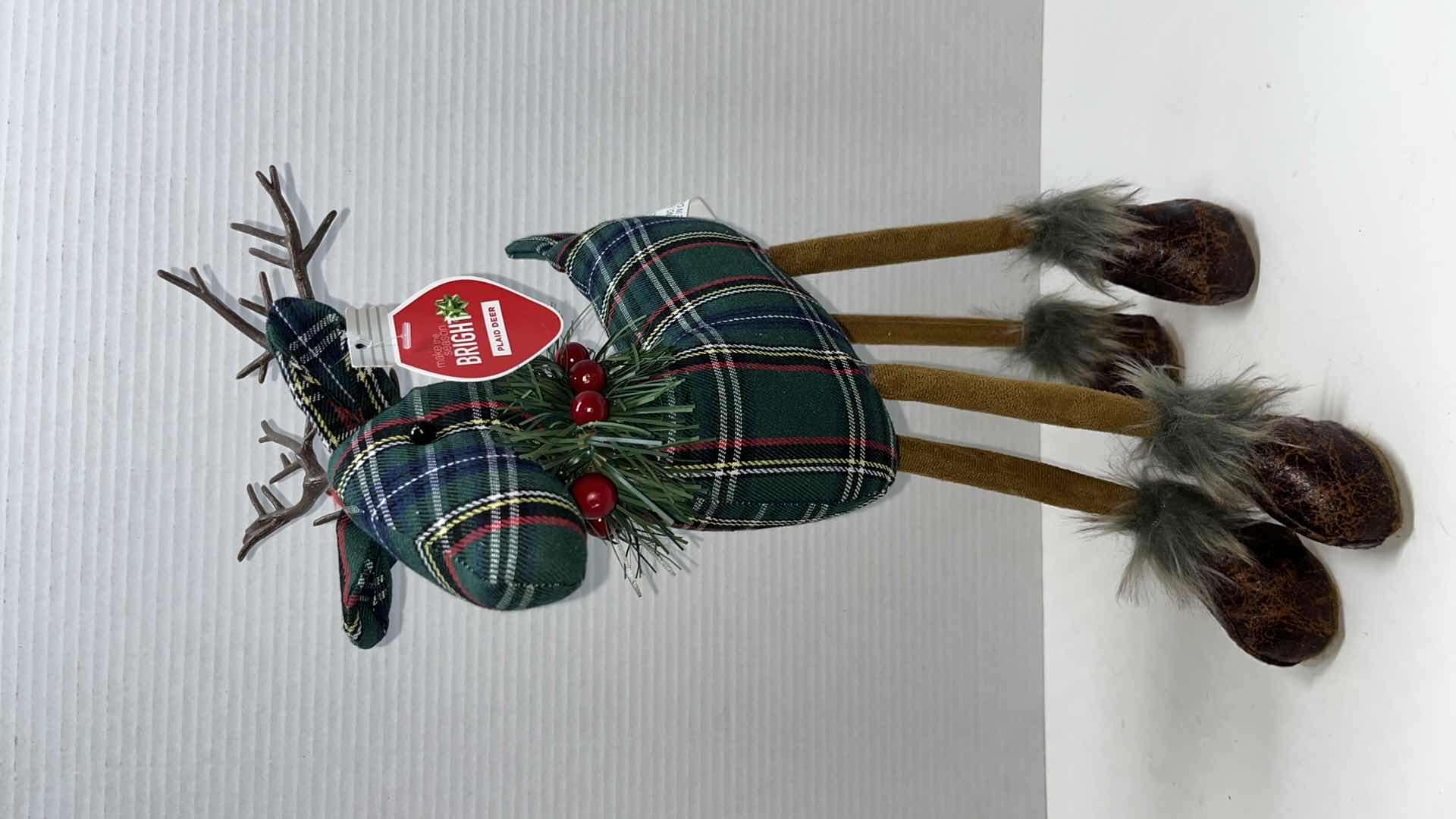 Photo 1 of NEW WALGREENS HAPPY HOLIDAYS DECOR, TABLETOP WOOD TREE DISPLAY & BLUE/GREEN PLAID DEER