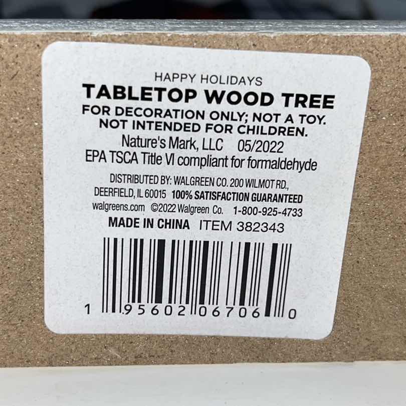 Photo 1 of NEW WALGREENS HAPPY HOLIDAYS DECOR, TABLETOP WOOD TREE DISPLAY & BLUE/GREEN PLAID DEER