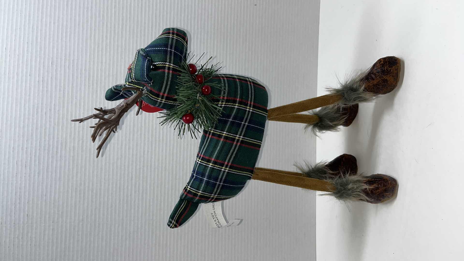 Photo 1 of NEW WALGREENS HAPPY HOLIDAYS DECOR, TABLETOP WOOD TREE DISPLAY & BLUE/GREEN PLAID DEER