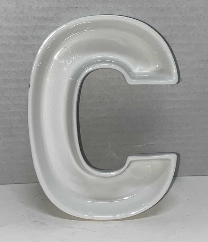 Photo 1 of CERAMIC CHRISTMAS TABLE DECOR, 6 CHRISTMAS TREES AND THE LETTER C CERAMIC DISH