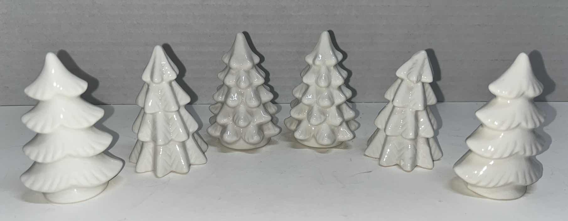 Photo 1 of CERAMIC CHRISTMAS TABLE DECOR, 6 CHRISTMAS TREES AND THE LETTER C CERAMIC DISH