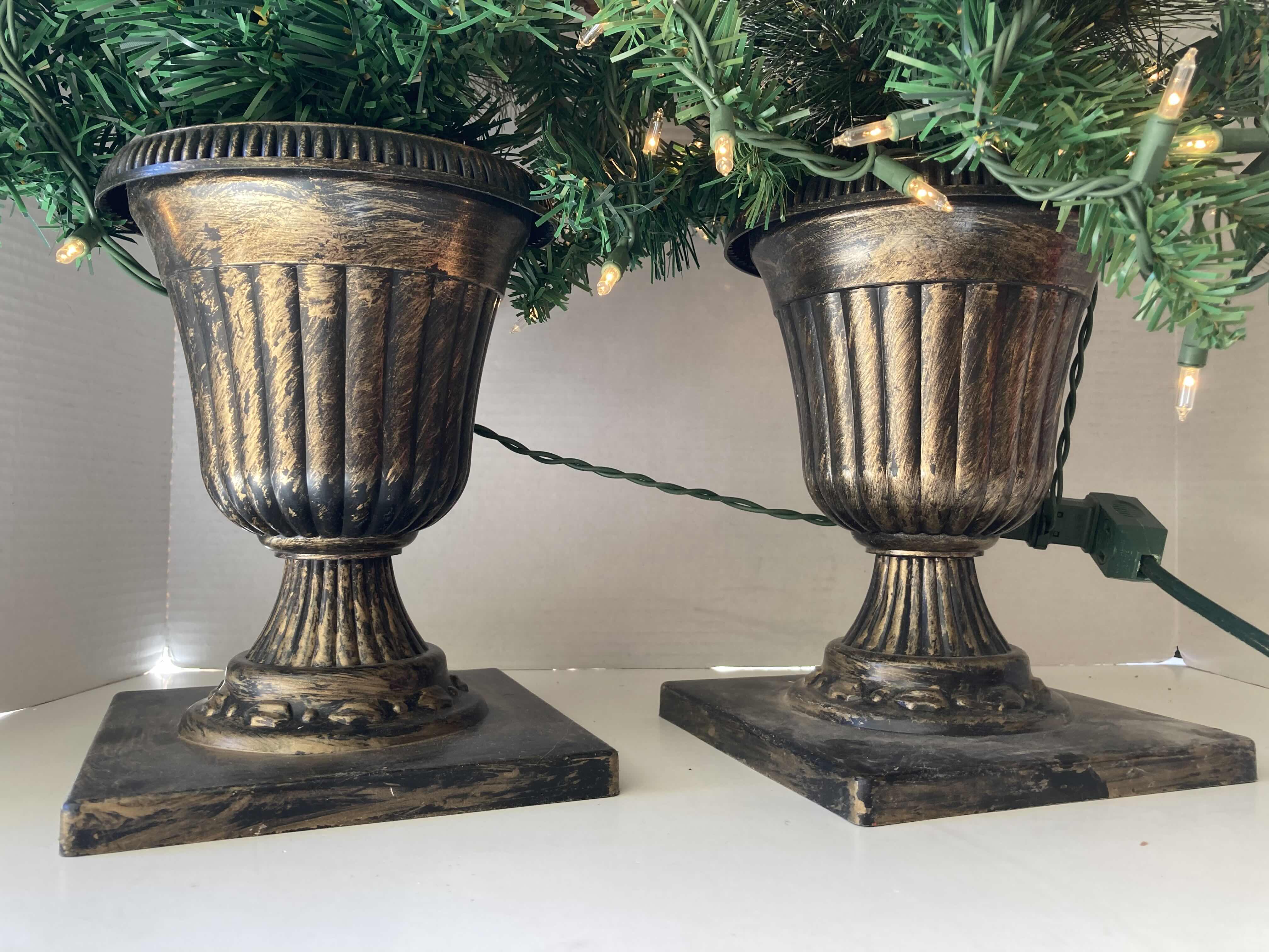 Photo 4 of MINI LIGHT UP CHRISTMAS TREES W AGED BRONZE PLASTIC POTS (2) 12” X 32”