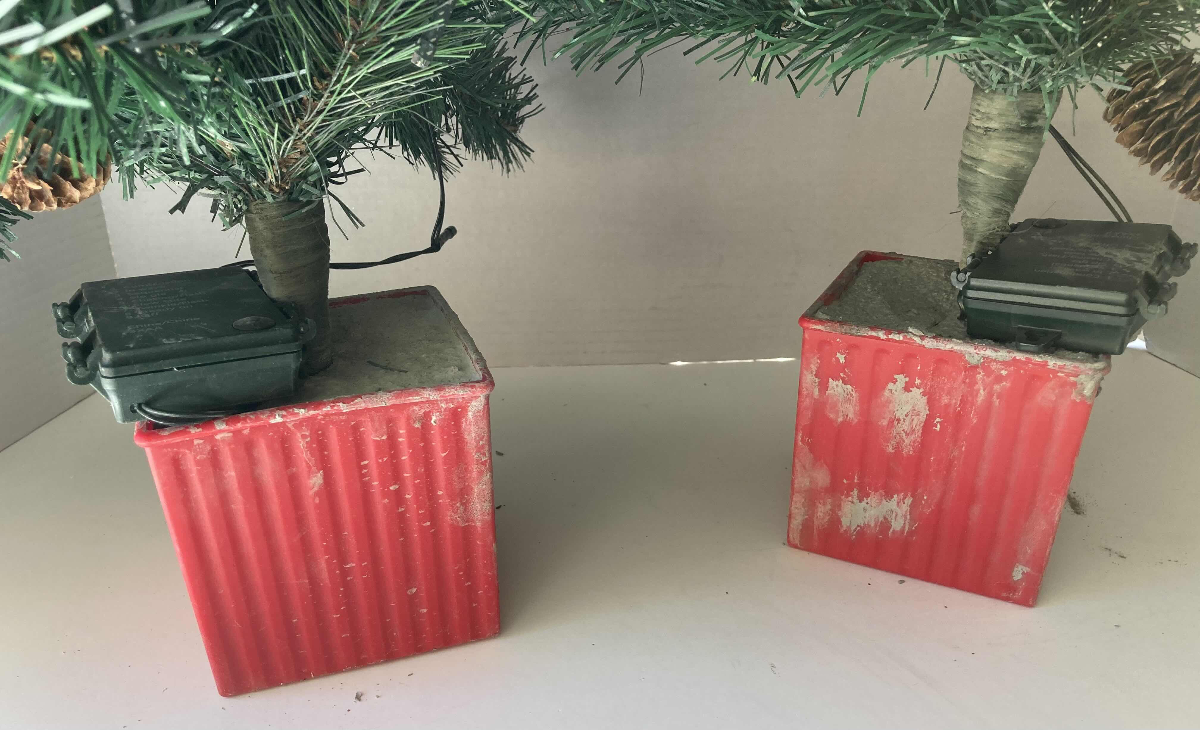 Photo 1 of MINI LIGHT UP CHRISTMAS TREES W CEMENTED PLASTIC SQUARE POTS (2) 13” X 35”