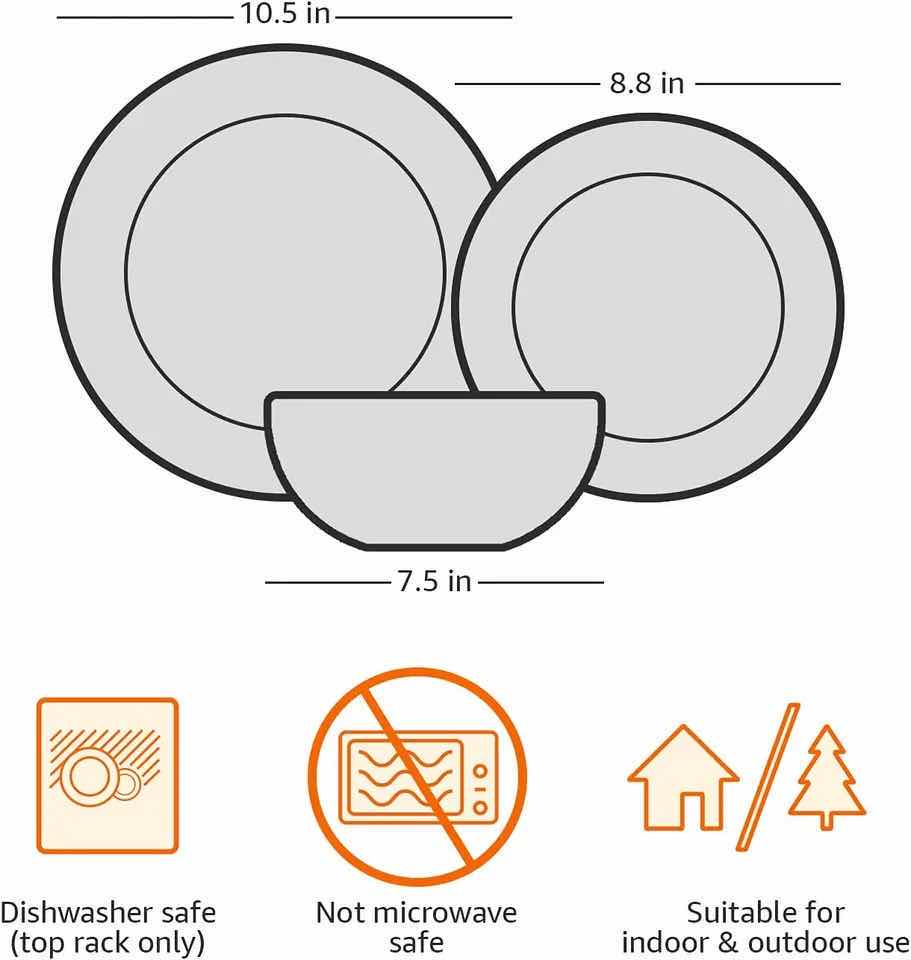 Photo 1 of NEW AMAZON BASICS BLUE GLAZE W RUSTIC EDGE FINISH MELAMINE PLASTIC DINNERWARE 12PC SET