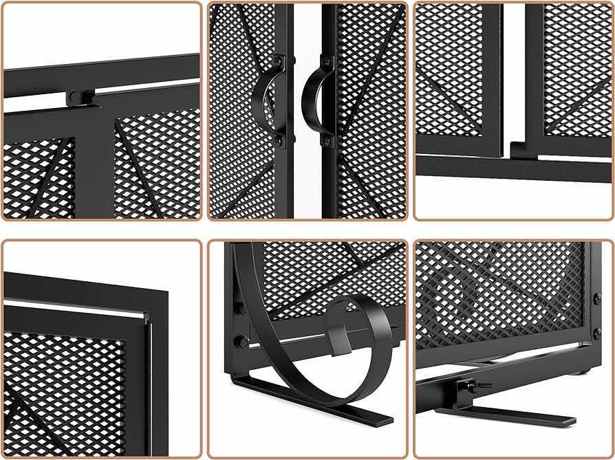 Photo 1 of NEW FIRE BEAUTY FREE STANDING FIREPLACE SCREEN W GEOMETRIC DESIGNED CAST IRON FRAMED DOORS 48” X 11” H28”