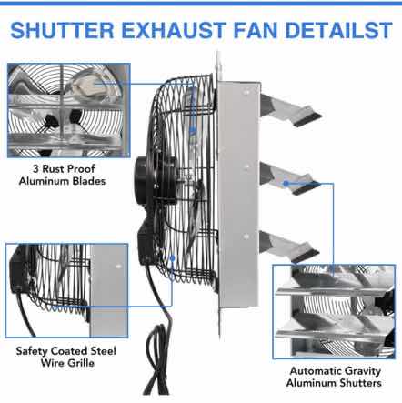 Photo 2 of NEW KEN BROWN 12” WALL MOUNTED SHUTTER EXHAUST FAN, ALUMINUM W 1.65 METERS POWER CORD KIT MODEL X002M63JEF