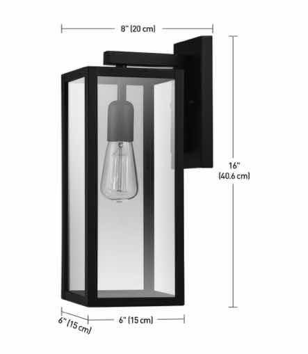 Photo 1 of NEW GLOBE ELECTRIC BOWERY 1-LIGHT INDOOR/OUTDOOR WALL SCONCE, MATTE BLACK FINISH W CLEAR GLASS PANES MODEL 44314