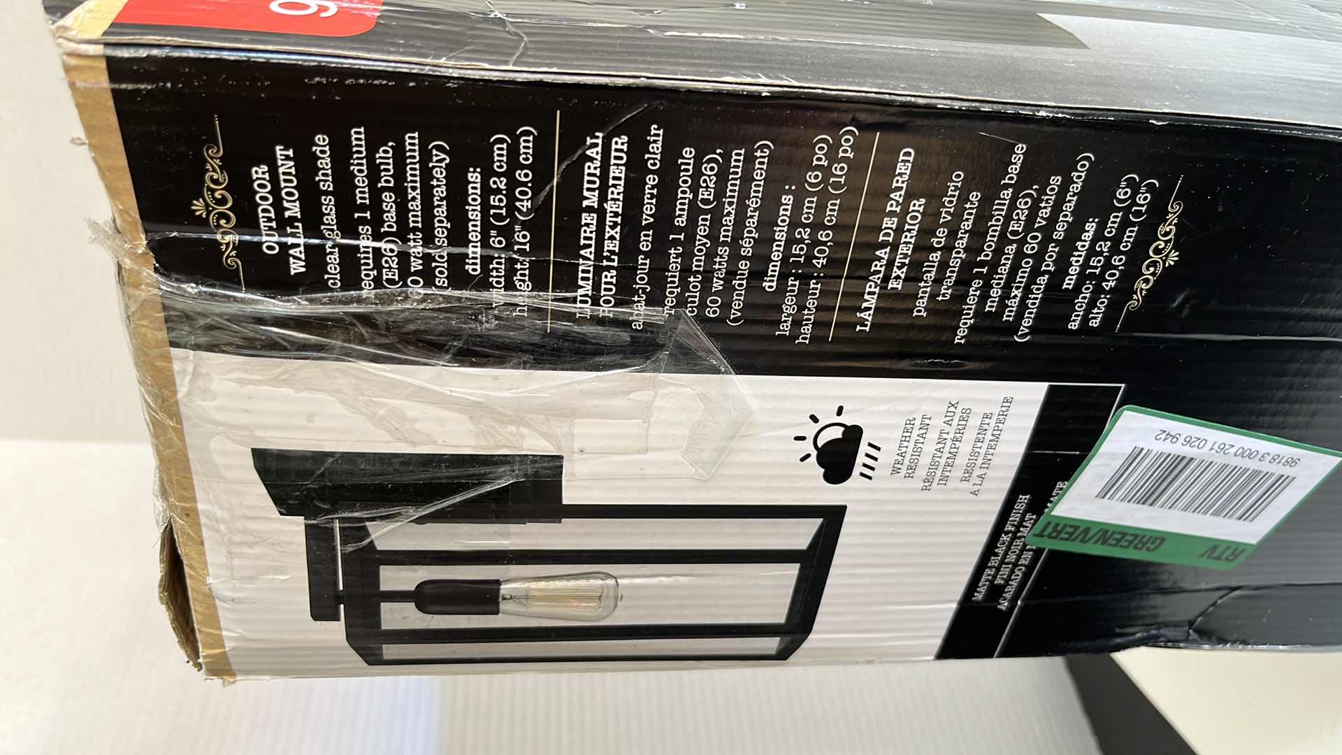 Photo 1 of NEW GLOBE ELECTRIC BOWERY 1-LIGHT INDOOR/OUTDOOR WALL SCONCE, MATTE BLACK FINISH W CLEAR GLASS PANES MODEL 44314