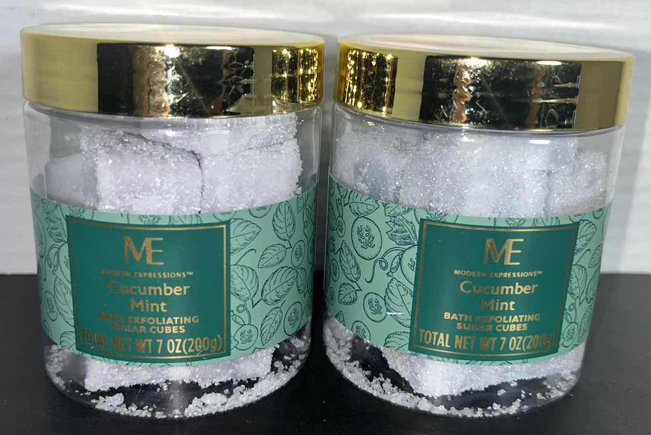 Photo 1 of NEW MODERN EXPRESSIONS HAND BAR SOAP 3-PC SET & 2 JARS CUCUMBER MINT BATH EXFOLIATING SUGAR CUBES