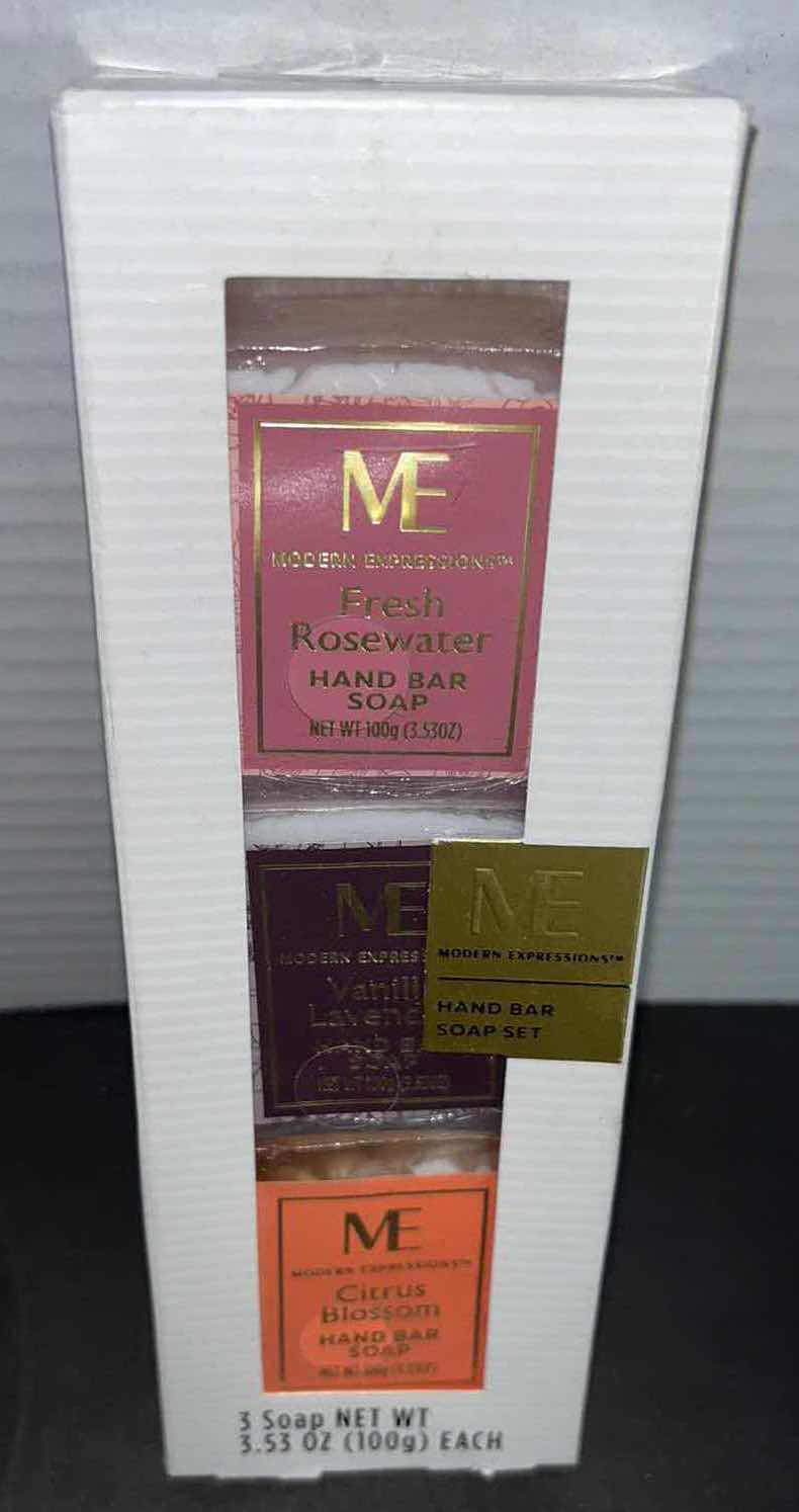 Photo 1 of NEW MODERN EXPRESSIONS HAND BAR SOAP 3-PC SET & 2 JARS CUCUMBER MINT BATH EXFOLIATING SUGAR CUBES