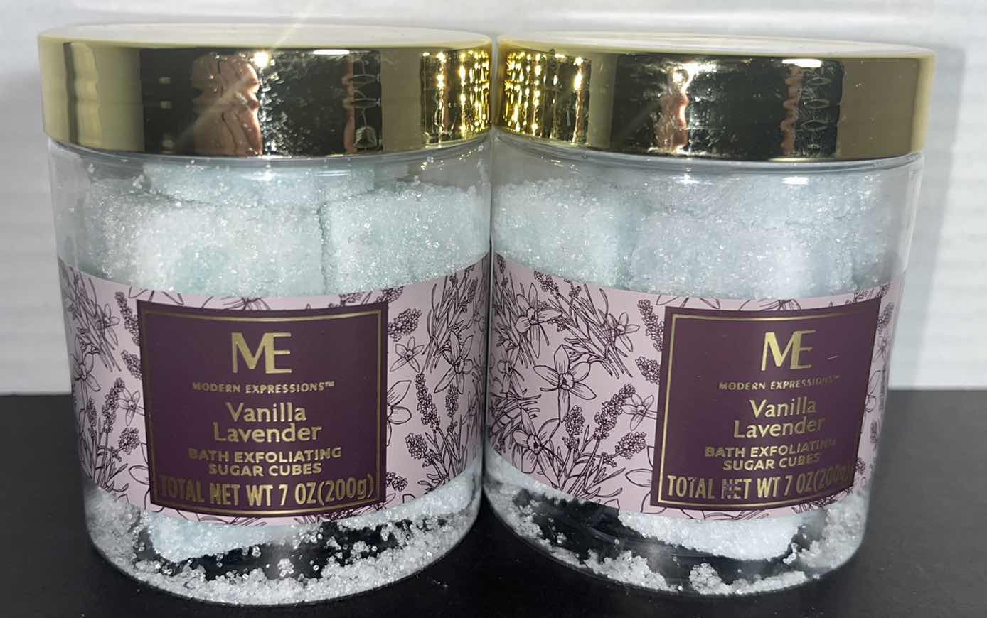 Photo 1 of NEW MODERN EXPRESSIONS HAND BAR SOAP 3-PC SET & 2 JARS VANILLA LAVENDER BATH EXFOLIATING SUGAR CUBES