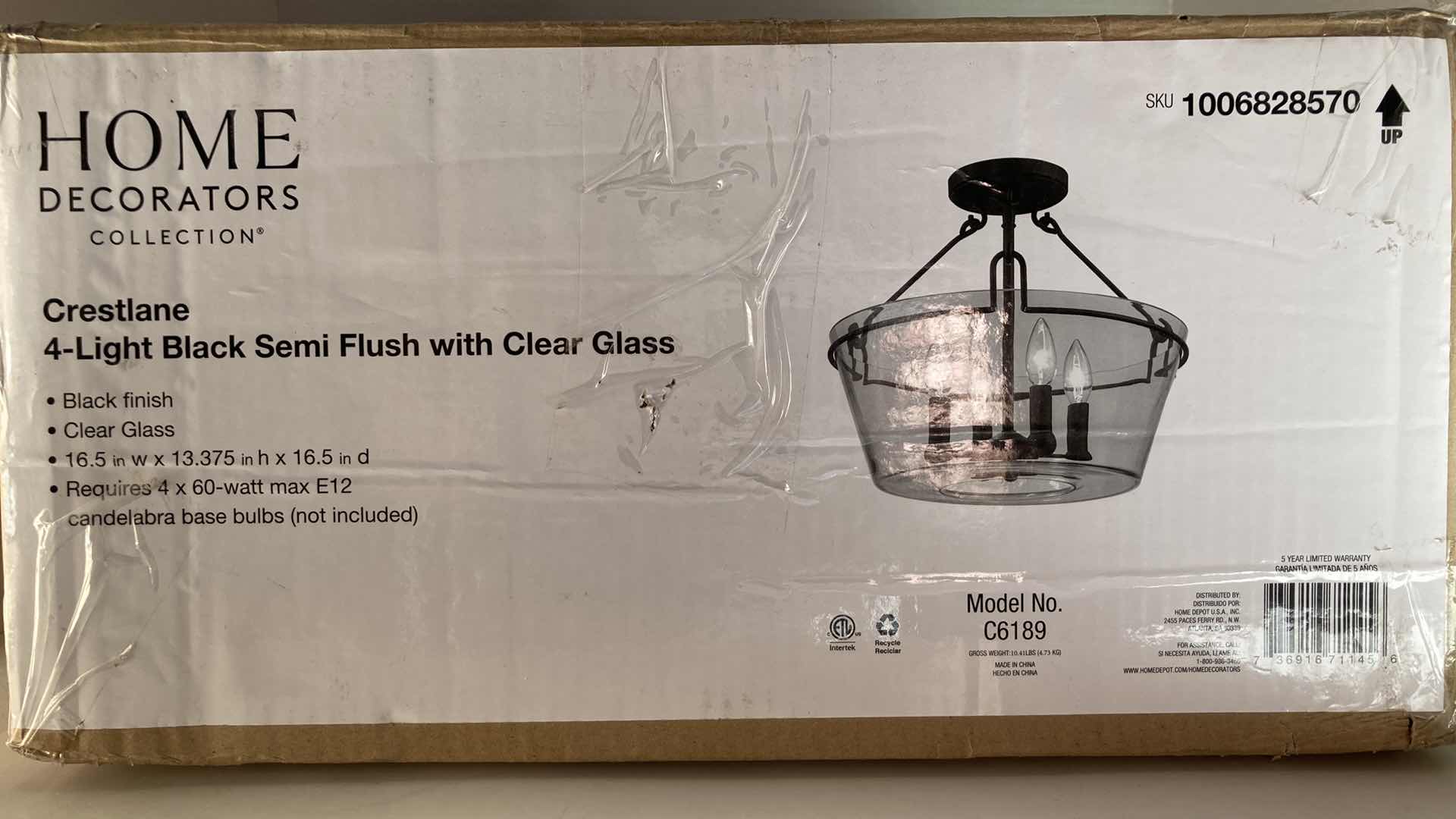 Photo 1 of NEW HOME DECORATORS CRESTLANE 4 LIGHT SEMI-FLUSH CLEAR GLASS CEILING LIGHT MODEL C6189