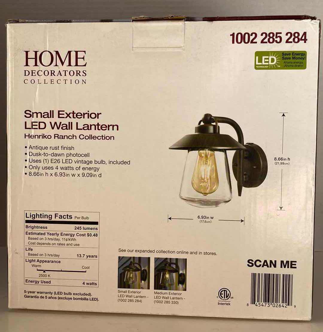 Photo 1 of NEW HOME DECORATORS SMALL EXTERIOR LED ANTIQUE RUST FINISH CLEAR GLASS WALL LANTERN MODEL 1002 285 284