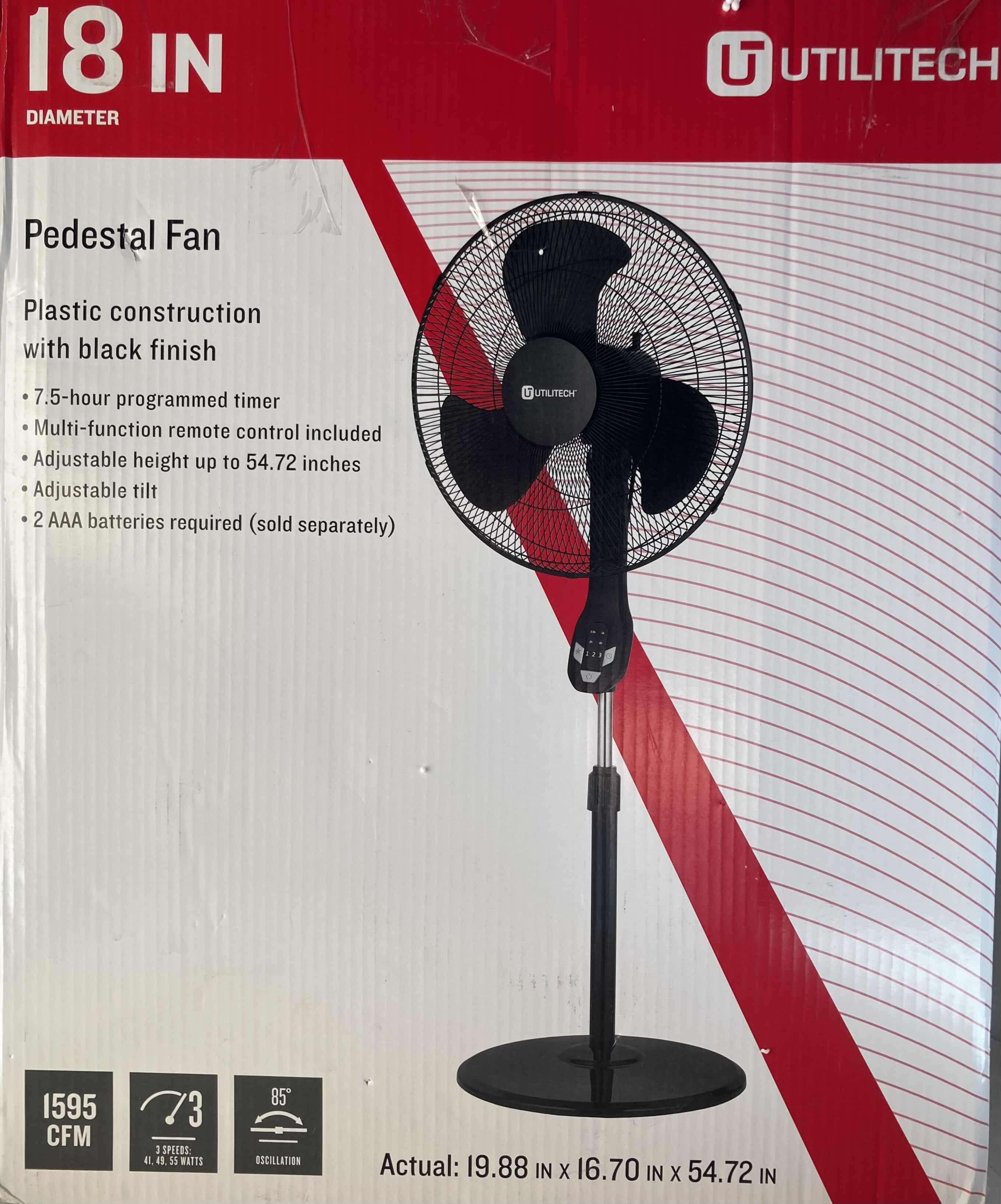 Photo 1 of NEW UTILITECH 18” BLACK PEDESTAL FAN 2 AAA REQUIRED
