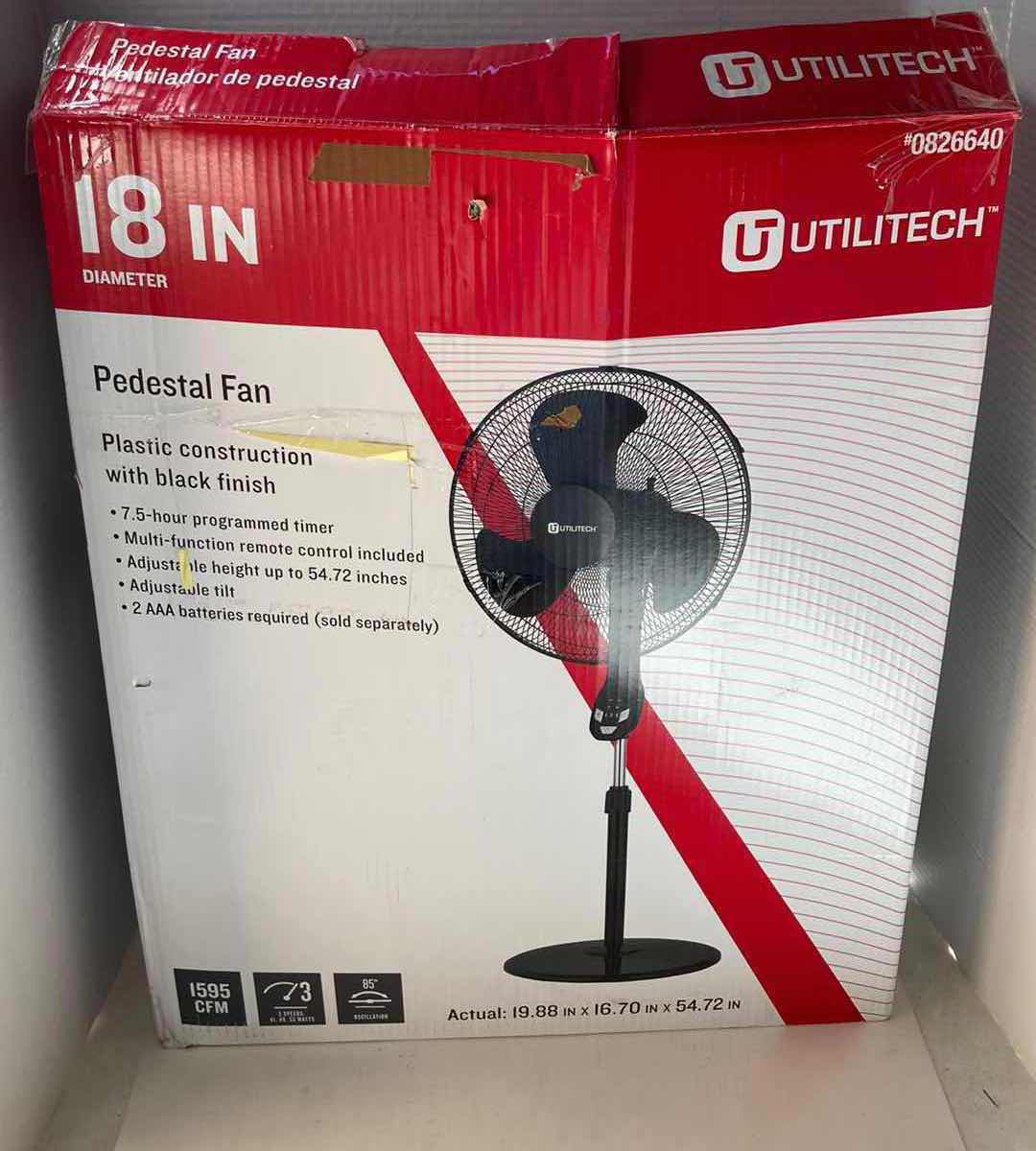 Photo 1 of NEW UTILITECH 18” BLACK PEDESTAL FAN 2 AAA REQUIRED