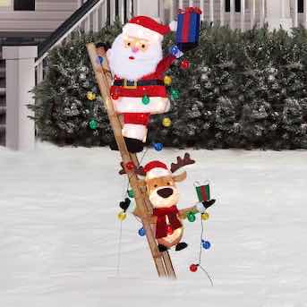 Photo 1 of NEW HOLIDAY LIVING 5.5FT LIGHTED SANTA & MOOSE ON LADDER MODEL 5280871