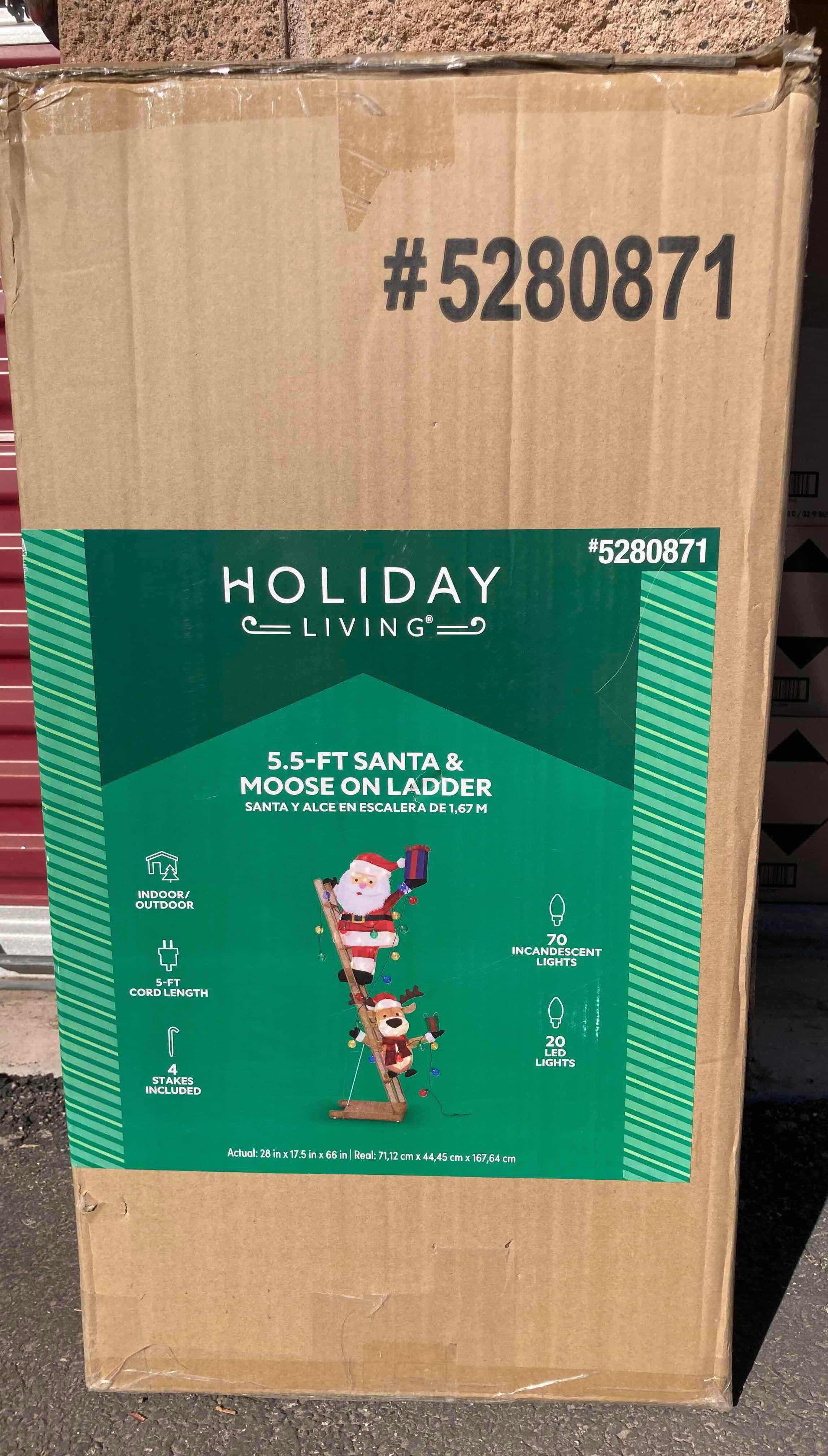Photo 1 of NEW HOLIDAY LIVING 5.5FT LIGHTED SANTA & MOOSE ON LADDER MODEL 5280871