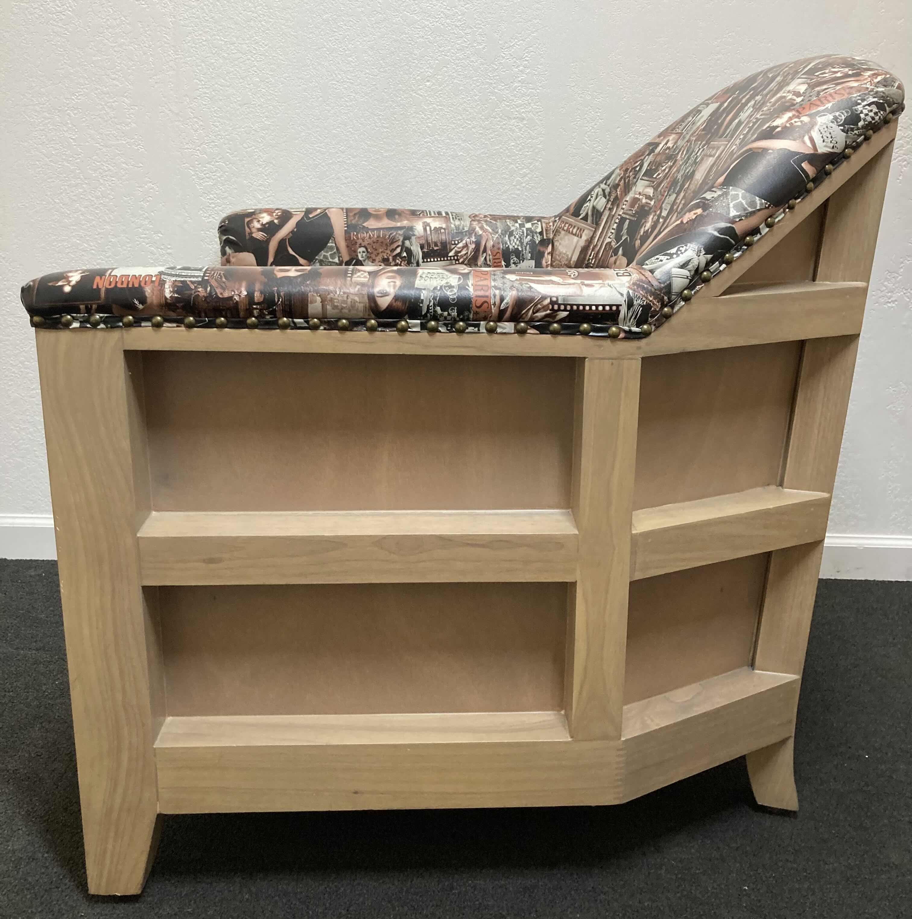 Photo 5 of EUROPEAN SEXY LAVISH LIFESTYLE LITHOGRAPH STYLE VINYL PRINT UPHOLSTERY WOOD BASE CUSTOM MADE LOUNGE CHAIR 31.5” X 32.5” H33”