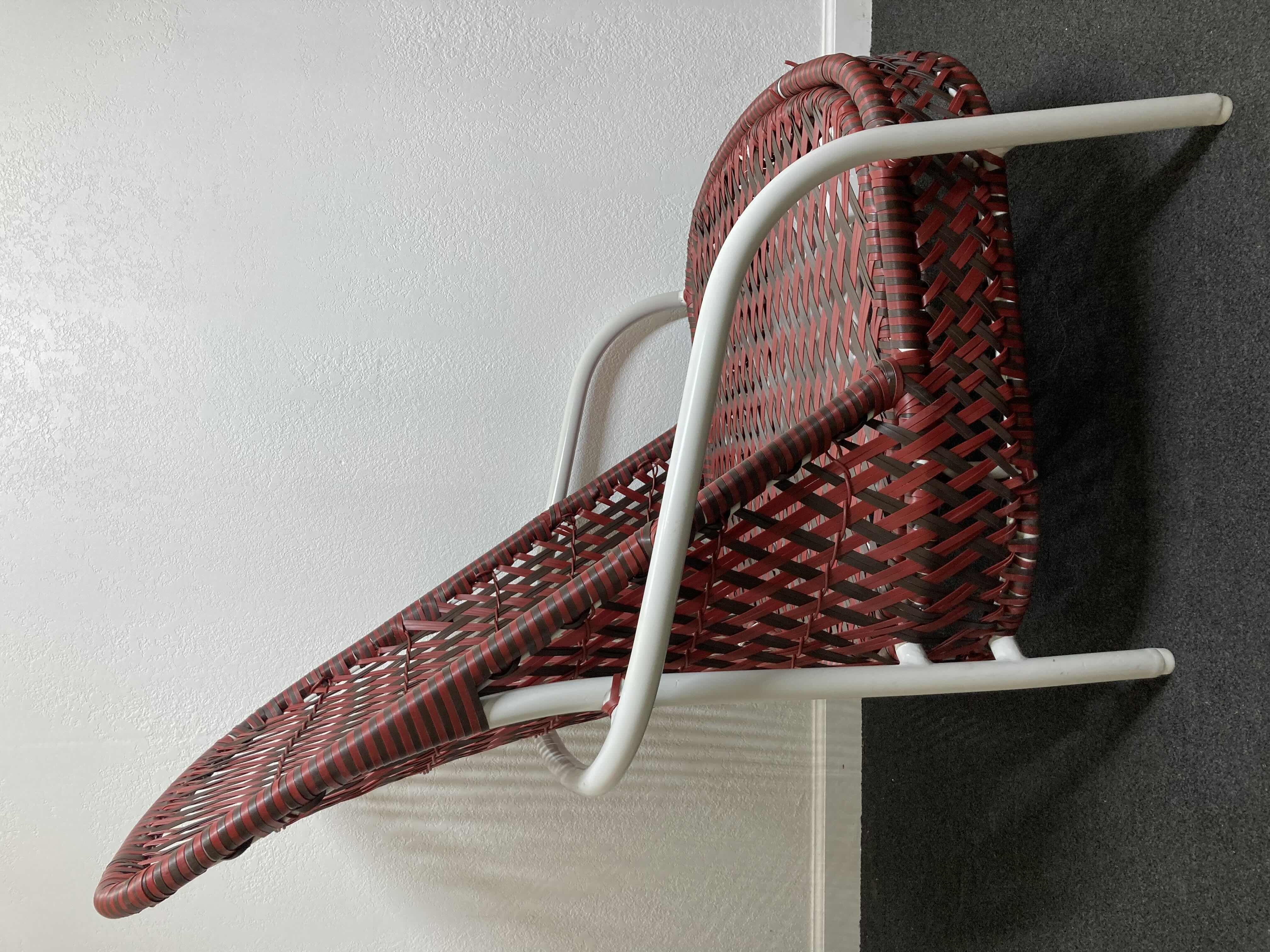 Photo 1 of NEW WALTERS WICKER OVERSIZED ALL WEATHER WOVEN WICKER RUBY RED & MAHOGANY RED FINISH METAL WHITE FRAME LOUNGE CHAIR 31” X 33” H39”