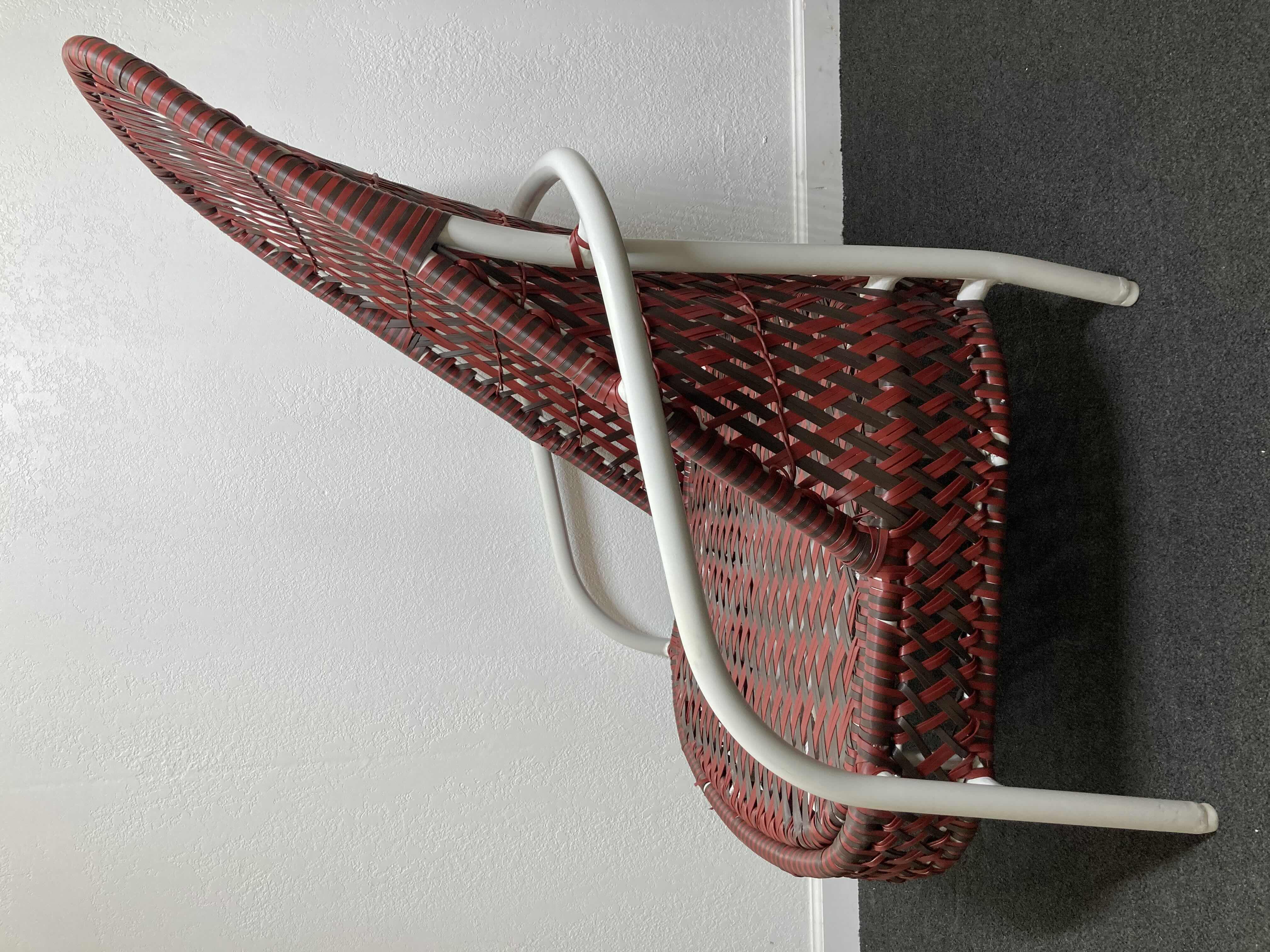 Photo 1 of NEW WALTERS WICKER OVERSIZED ALL WEATHER WOVEN WICKER RUBY RED & MAHOGANY RED FINISH METAL WHITE FRAME LOUNGE CHAIR 31” X 33” H39”