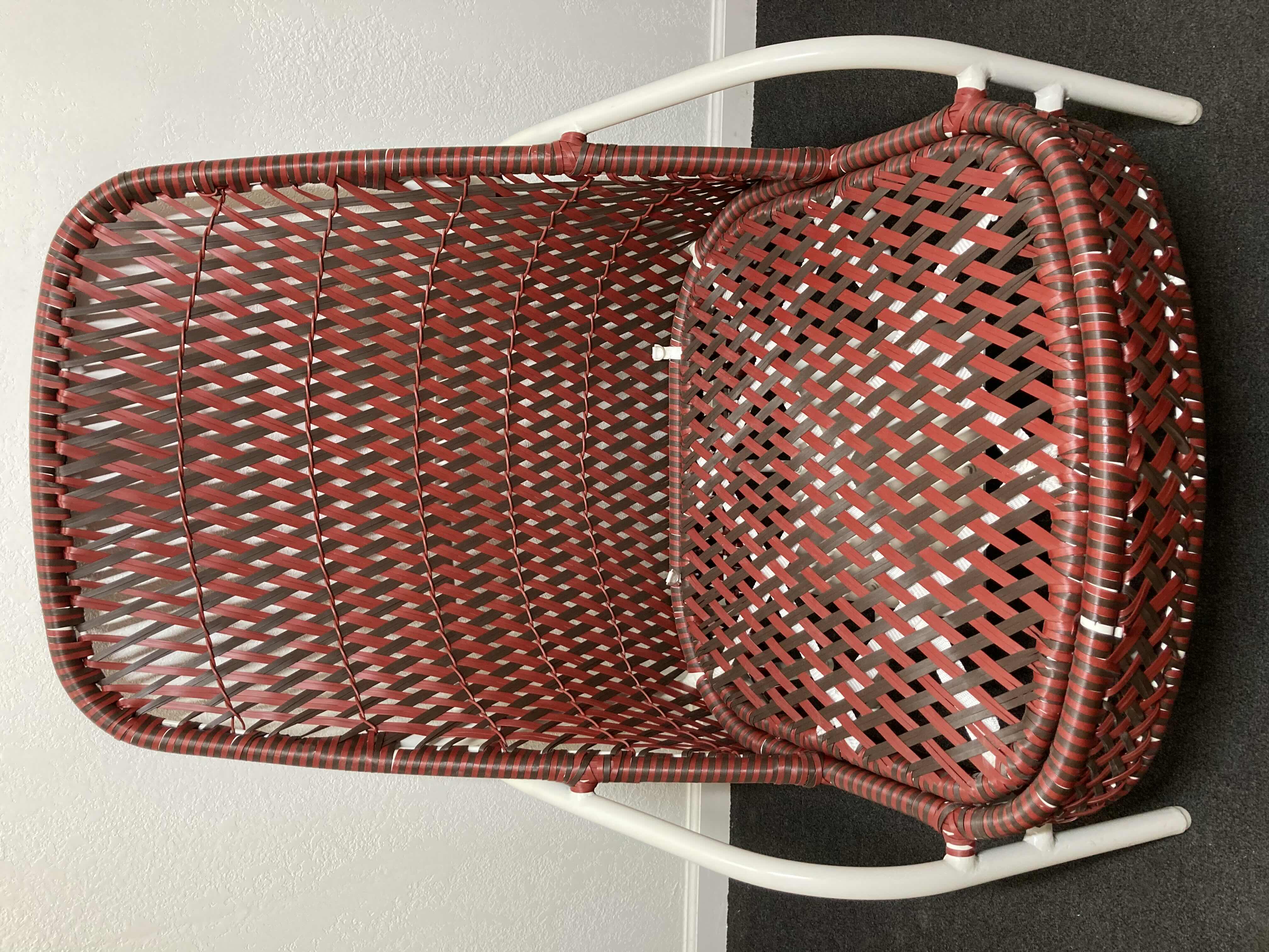 Photo 1 of NEW WALTERS WICKER OVERSIZED ALL WEATHER WOVEN WICKER RUBY RED & MAHOGANY RED FINISH METAL WHITE FRAME LOUNGE CHAIR 31” X 33” H39”