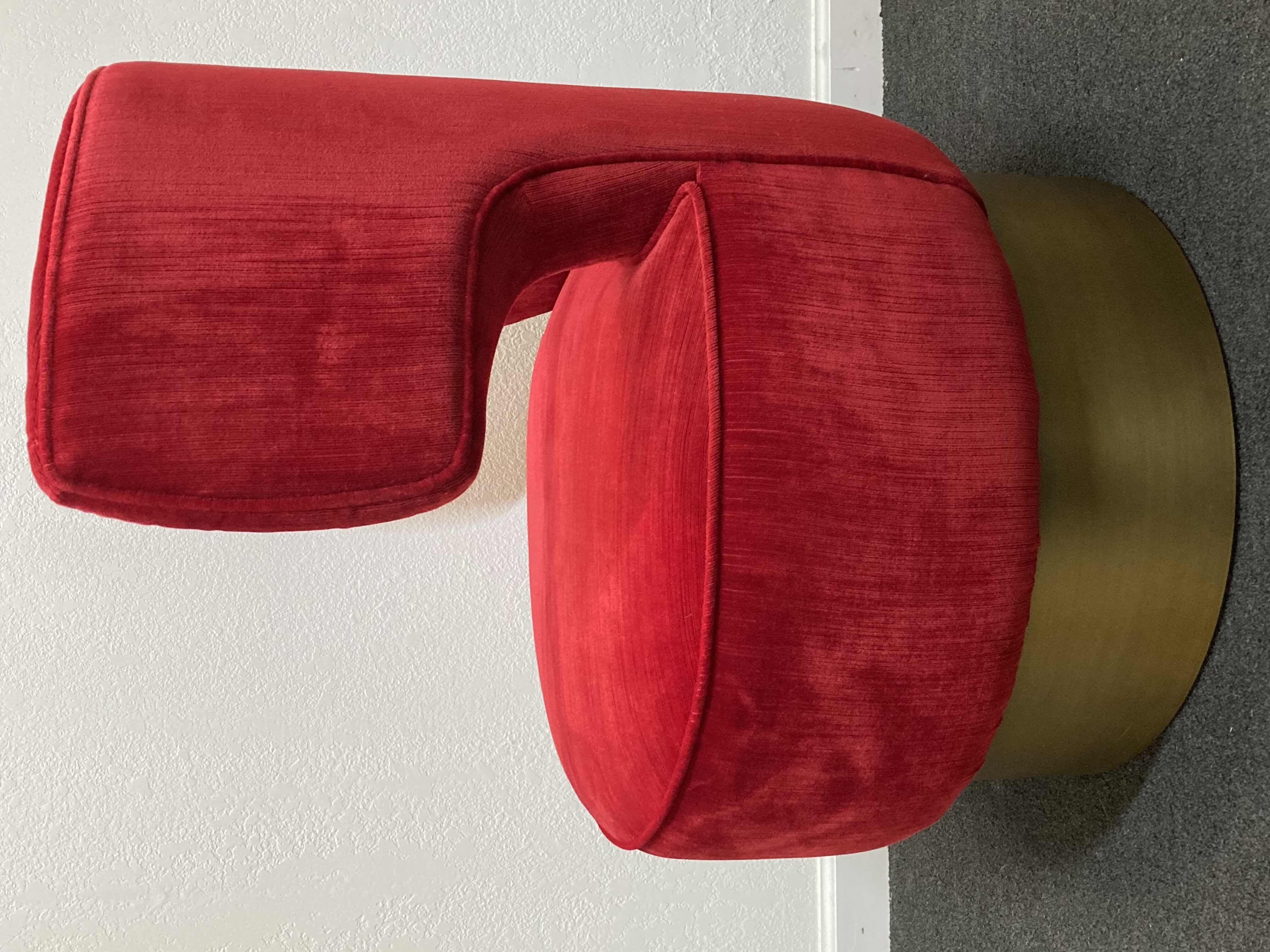 Photo 1 of RED VELVET BRASS FINISH BASE ACCENT CHAIR 24” X 23” H30”