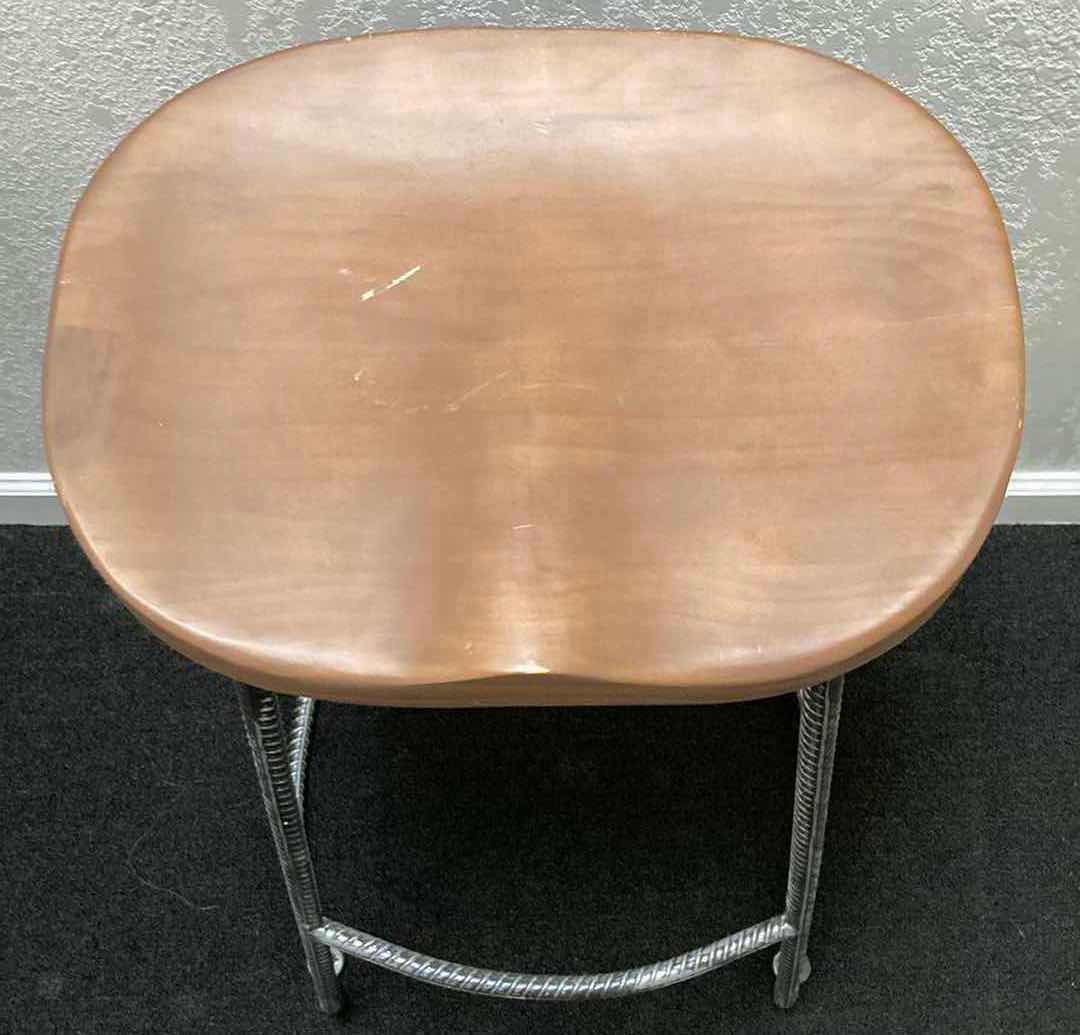 Photo 1 of INDUSTRY WEST RUSTIC WOOD TOP REBAR BASE BAR STOOL 16.5” X 12.5” H30”