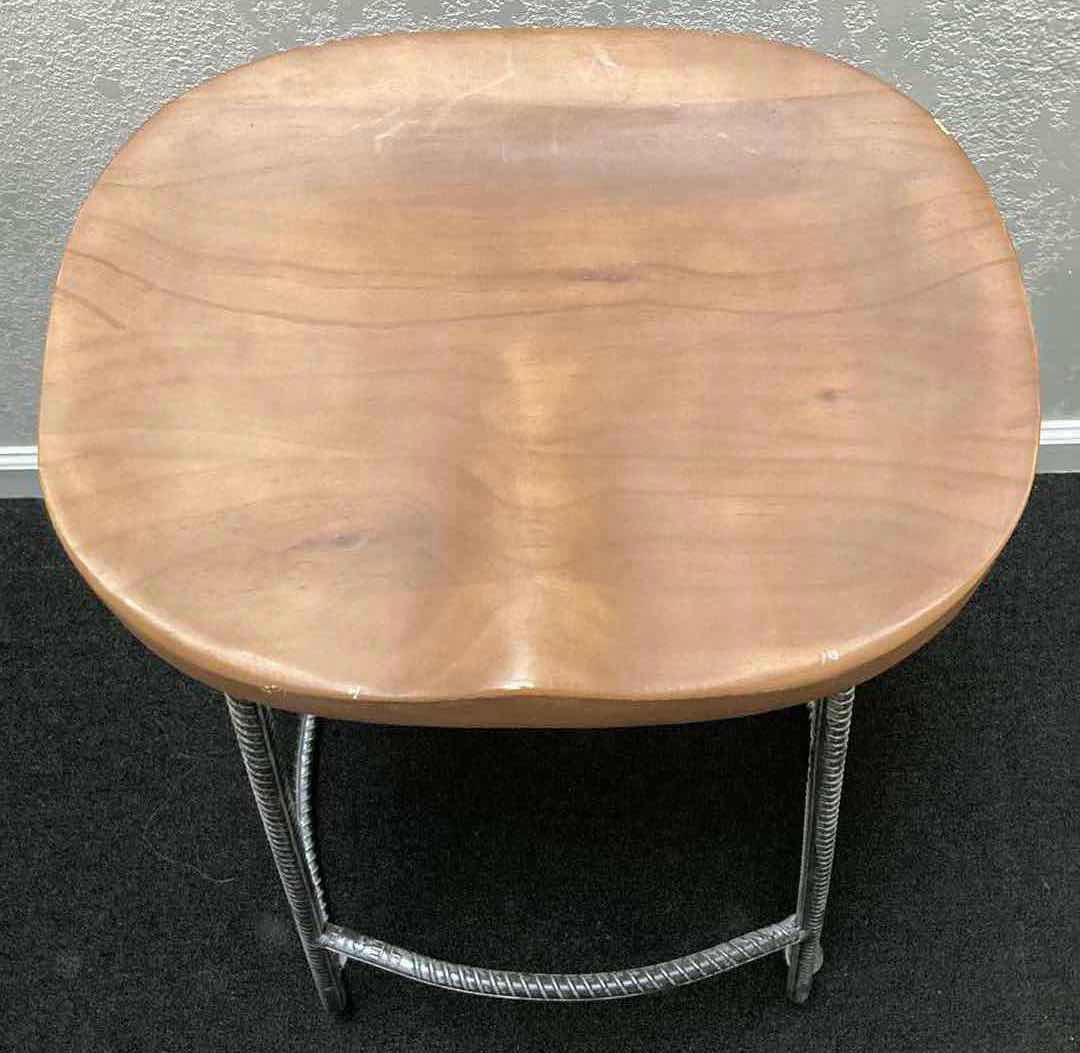 Photo 2 of INDUSTRY WEST RUSTIC WOOD TOP REBAR BASE BAR STOOL 16.5” X 12.5” H30”