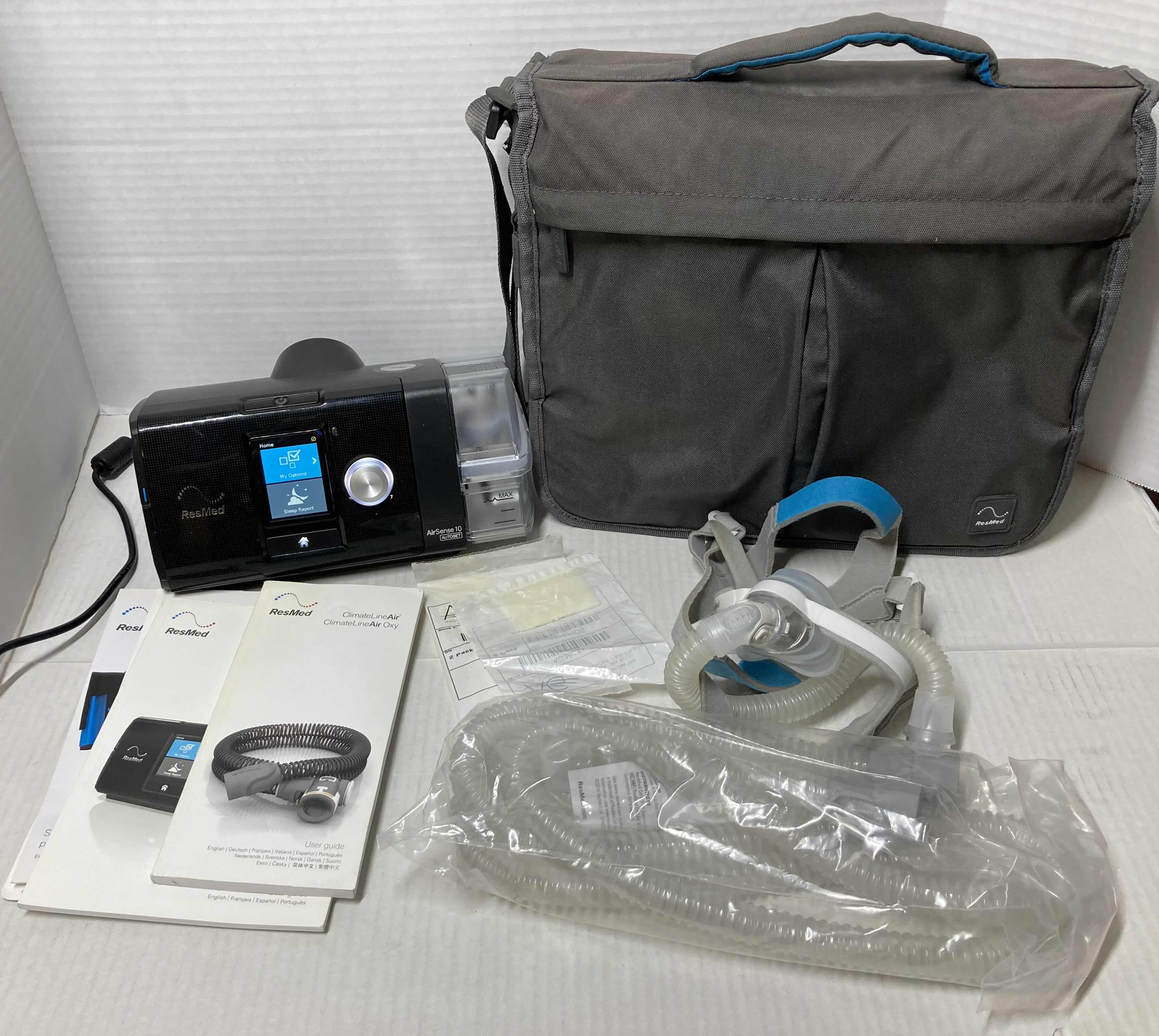 Photo 1 of RESMED AIR SENSE 10 C-PAP RESPIRATORY MACHINE MODEL 307028 W ACCESSORIES & CASE