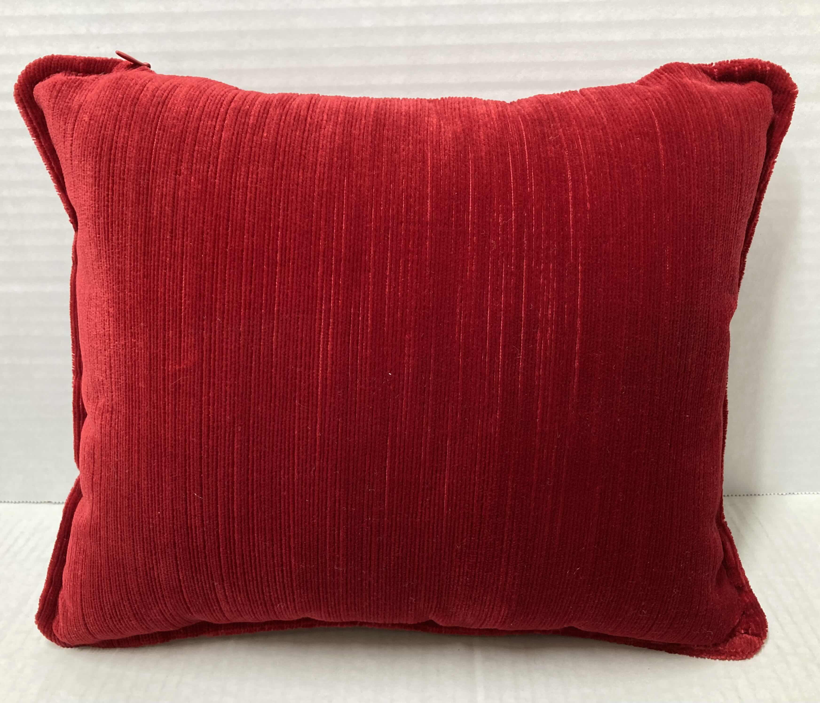 Photo 1 of RED VELVET THROW PILLOW W RED VELVET THROW PILLOW COVERS (3) 12.75” X 10.75”