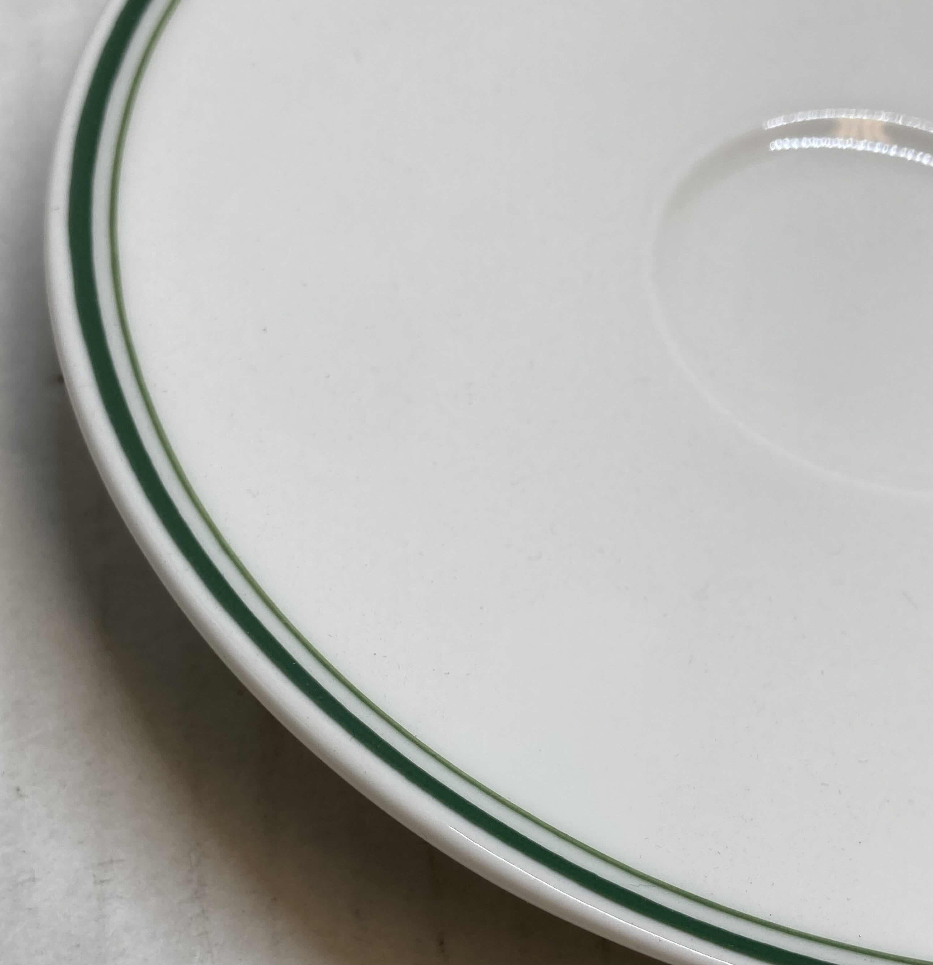 Photo 1 of NEW RAK PORCELAIN THE HENRY WHITE W GREEN LINE TRIM 6” COFFEE & TEA SAUCERS 12 PACK RESTAURANT GRADE