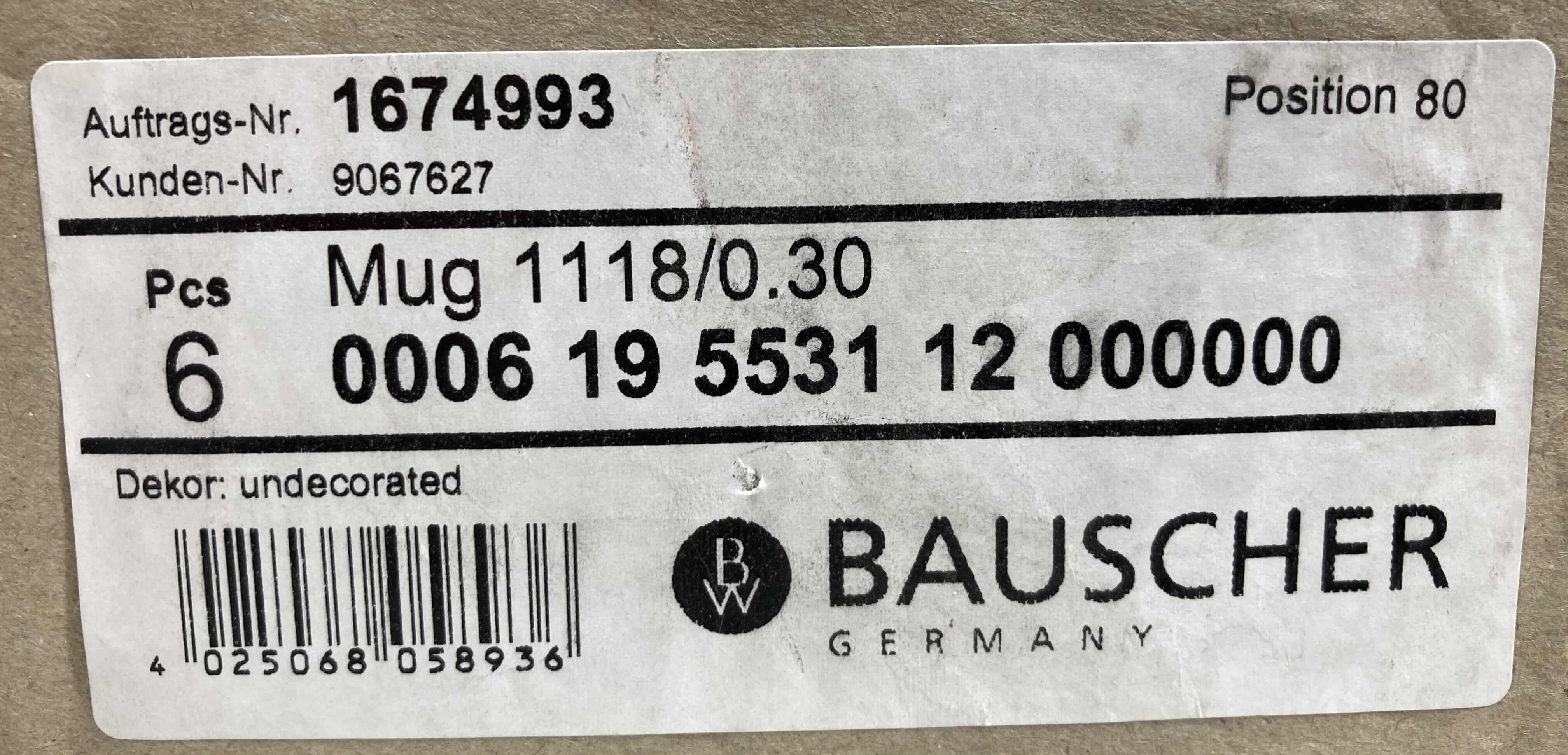 Photo 1 of NEW BAUSCHER HEPP WHITE PORCELAIN 10.1OZ COFFEE MUGS 6PACK