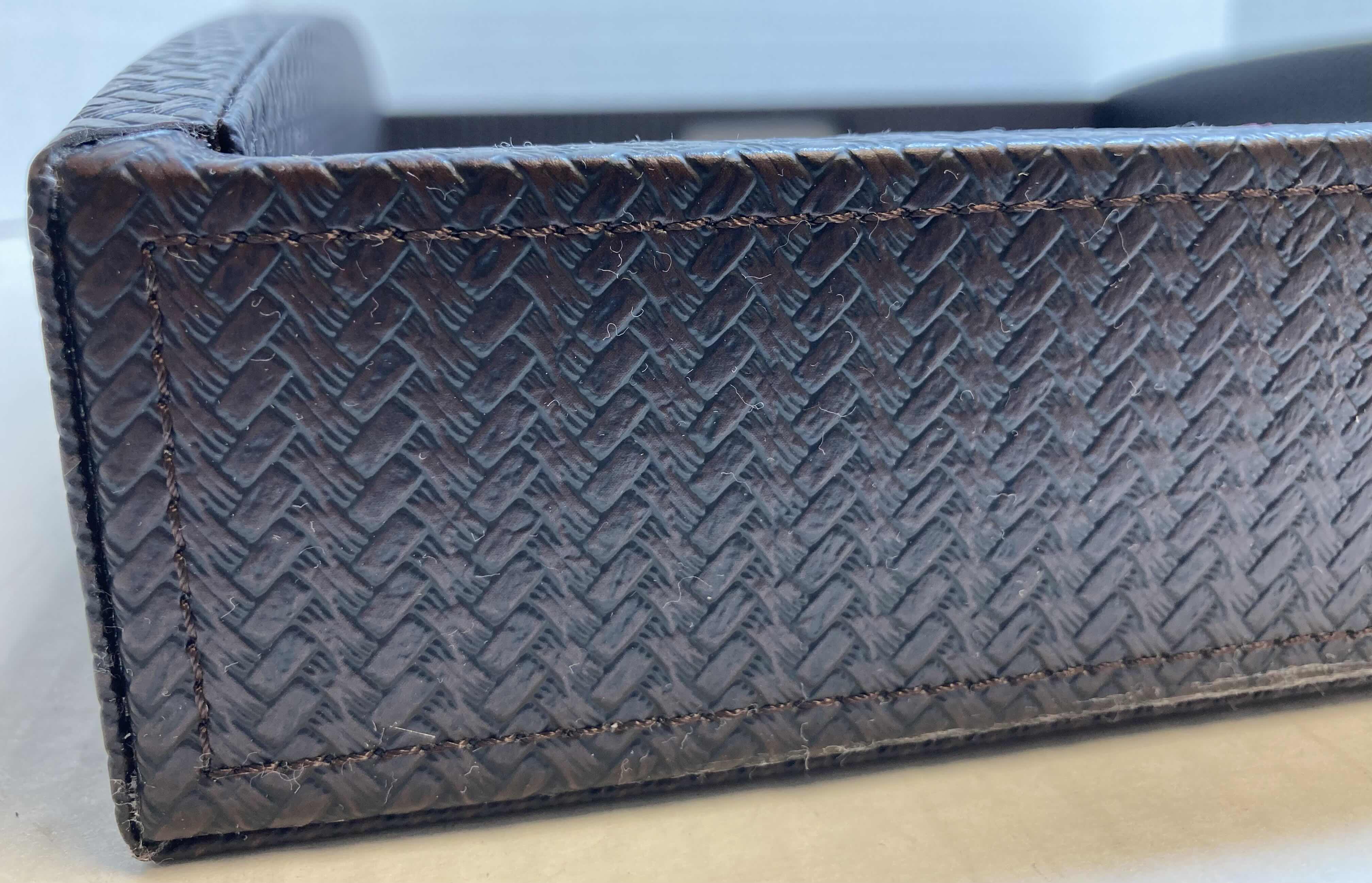 Photo 1 of NEW WOVEN LEATHER FINISH LARGE ROOM SERVICE TRAY 24" X 18" H1.75