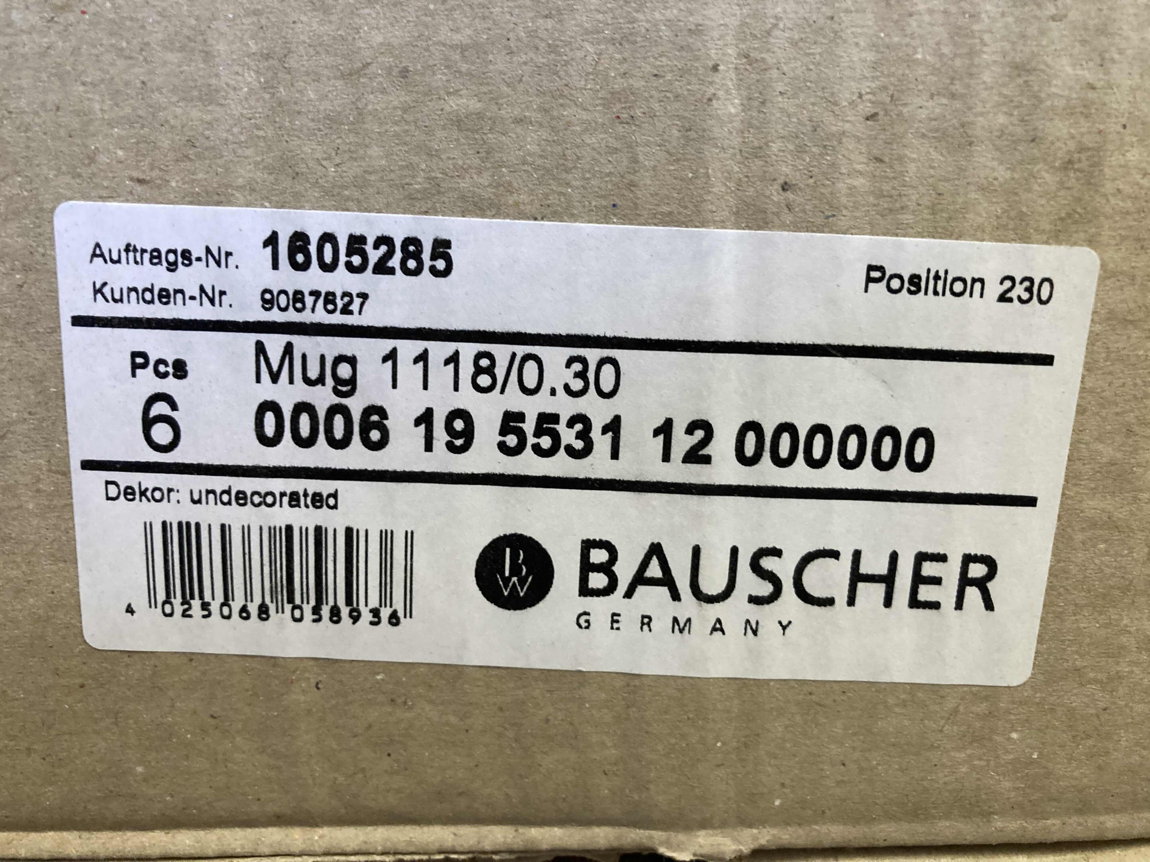 Photo 1 of NEW BAUSCHER HEPP WHITE PORCELAIN 10.1OZ COFFEE MUGS 6PACK